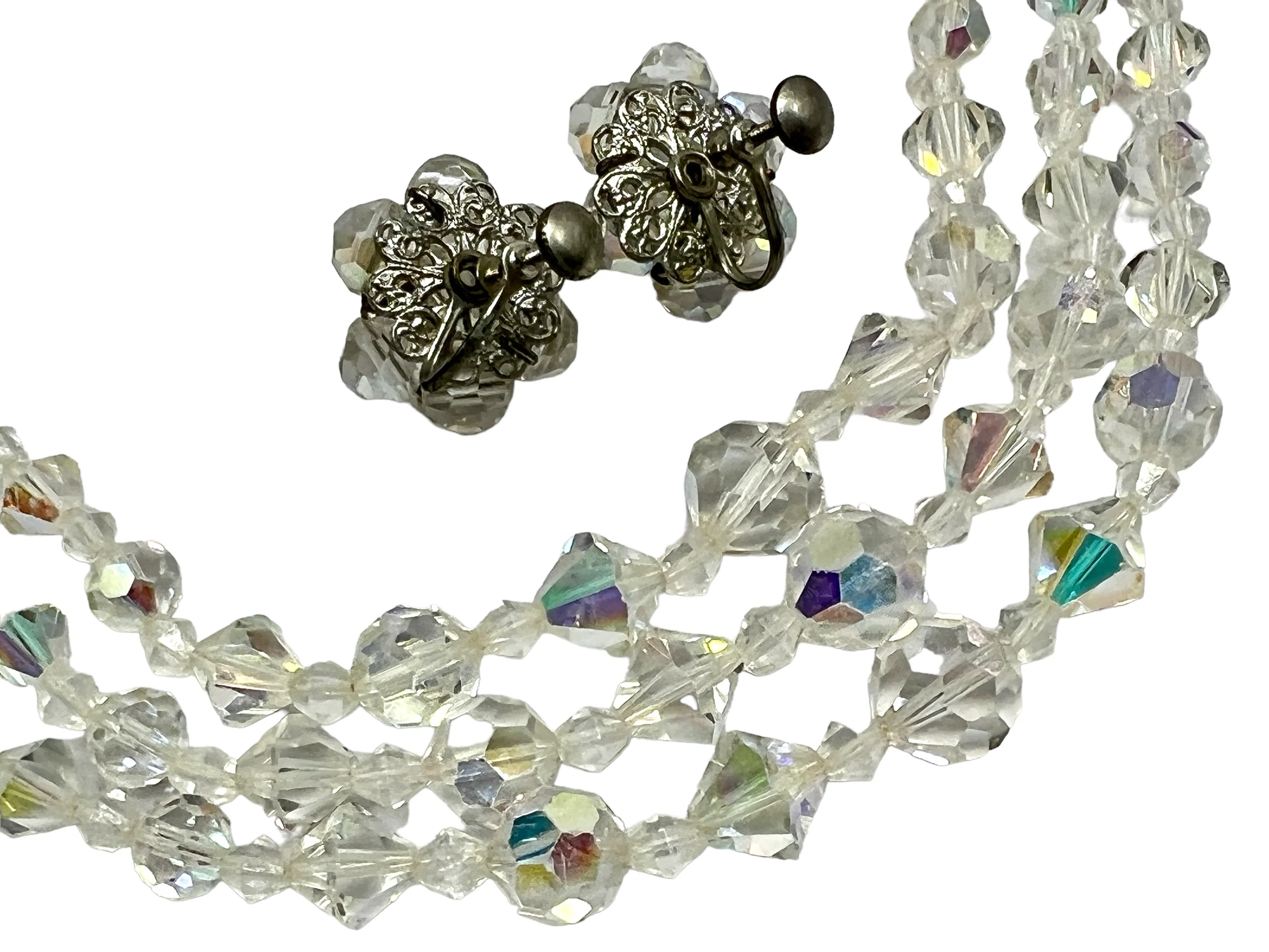 60s Aurora Borealis Beaded Crystal Choker Earrings - Image 6