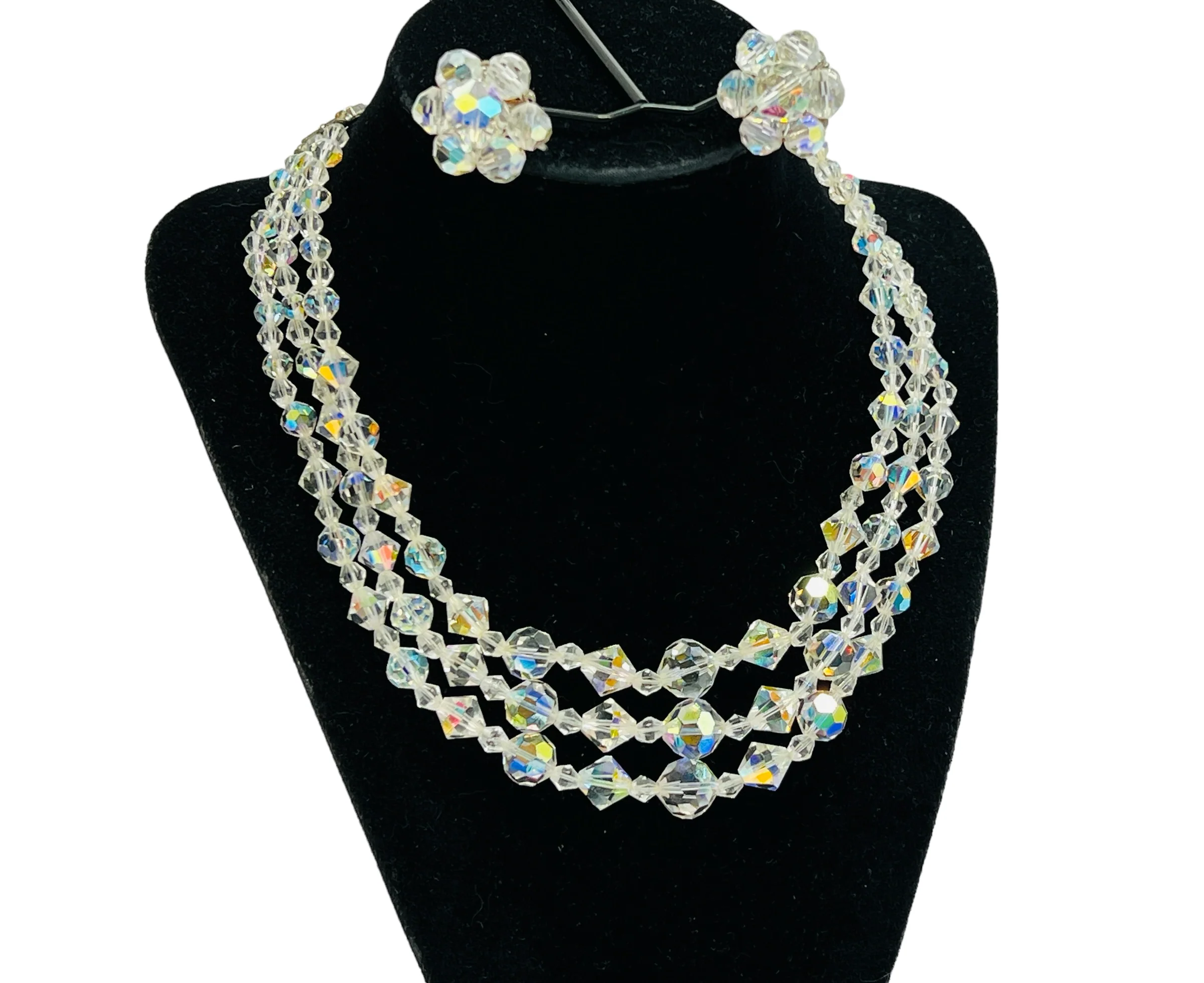 60s Aurora Borealis Beaded Crystal Choker Earrings - Image 7