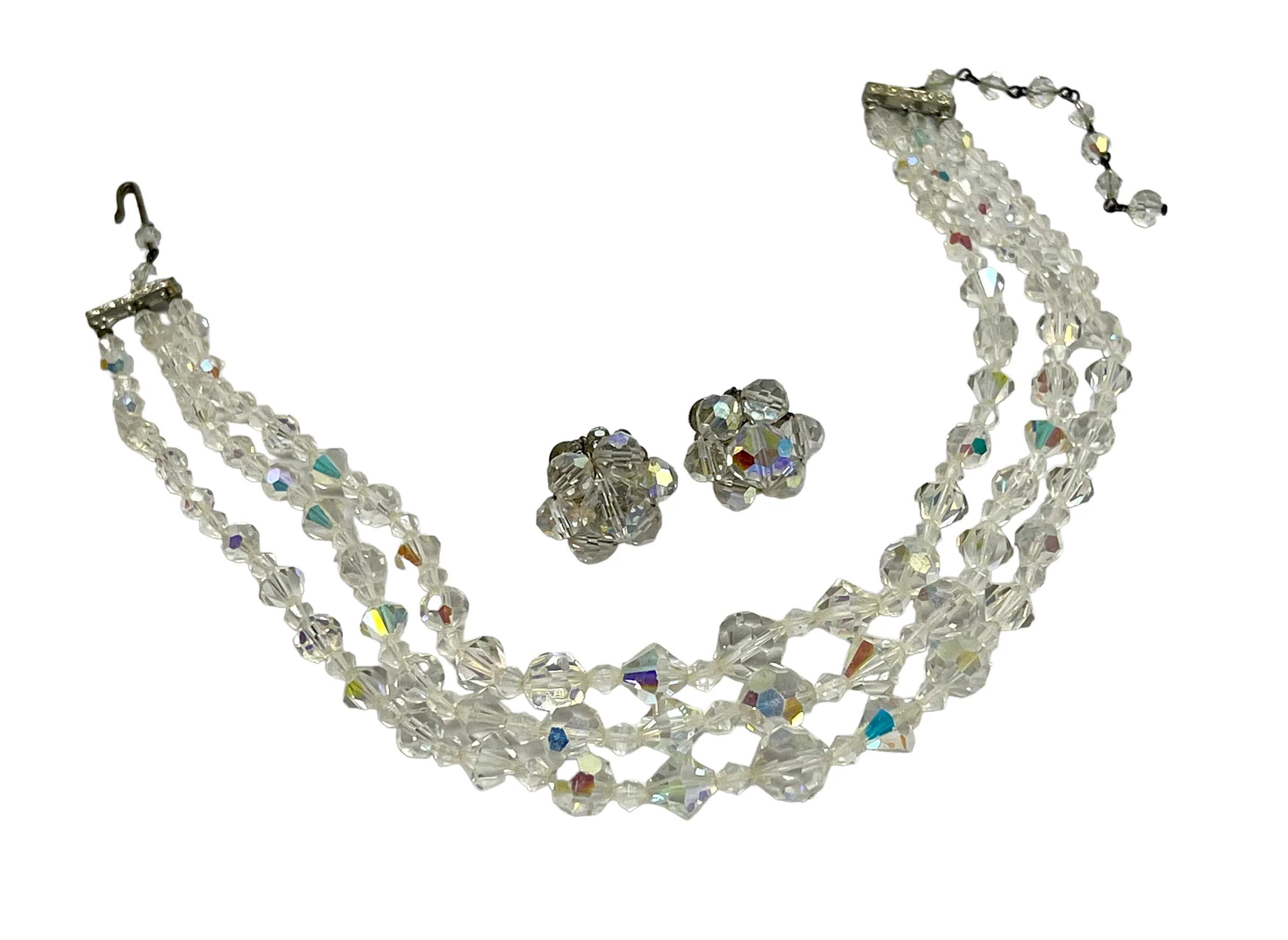 60s Aurora Borealis Beaded Crystal Choker Earrings - Image 8
