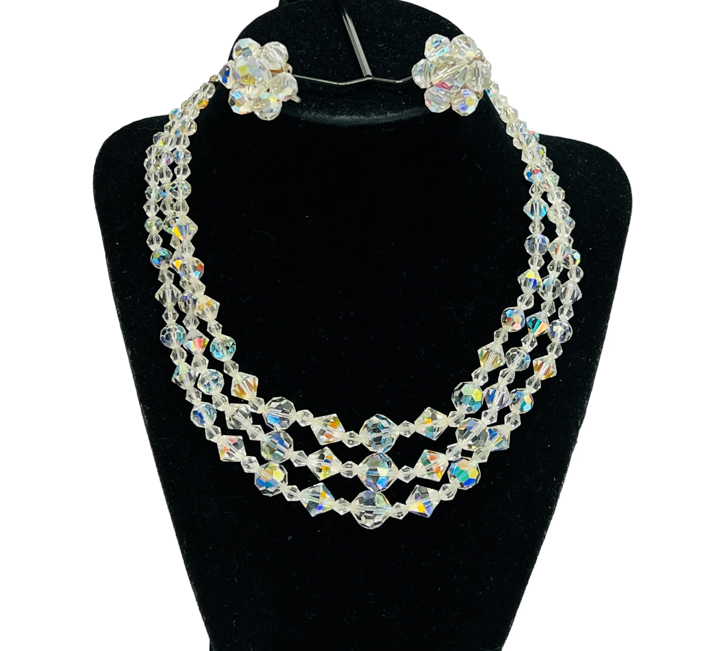 60s Aurora Borealis Beaded Crystal Choker Earrings - Image 9