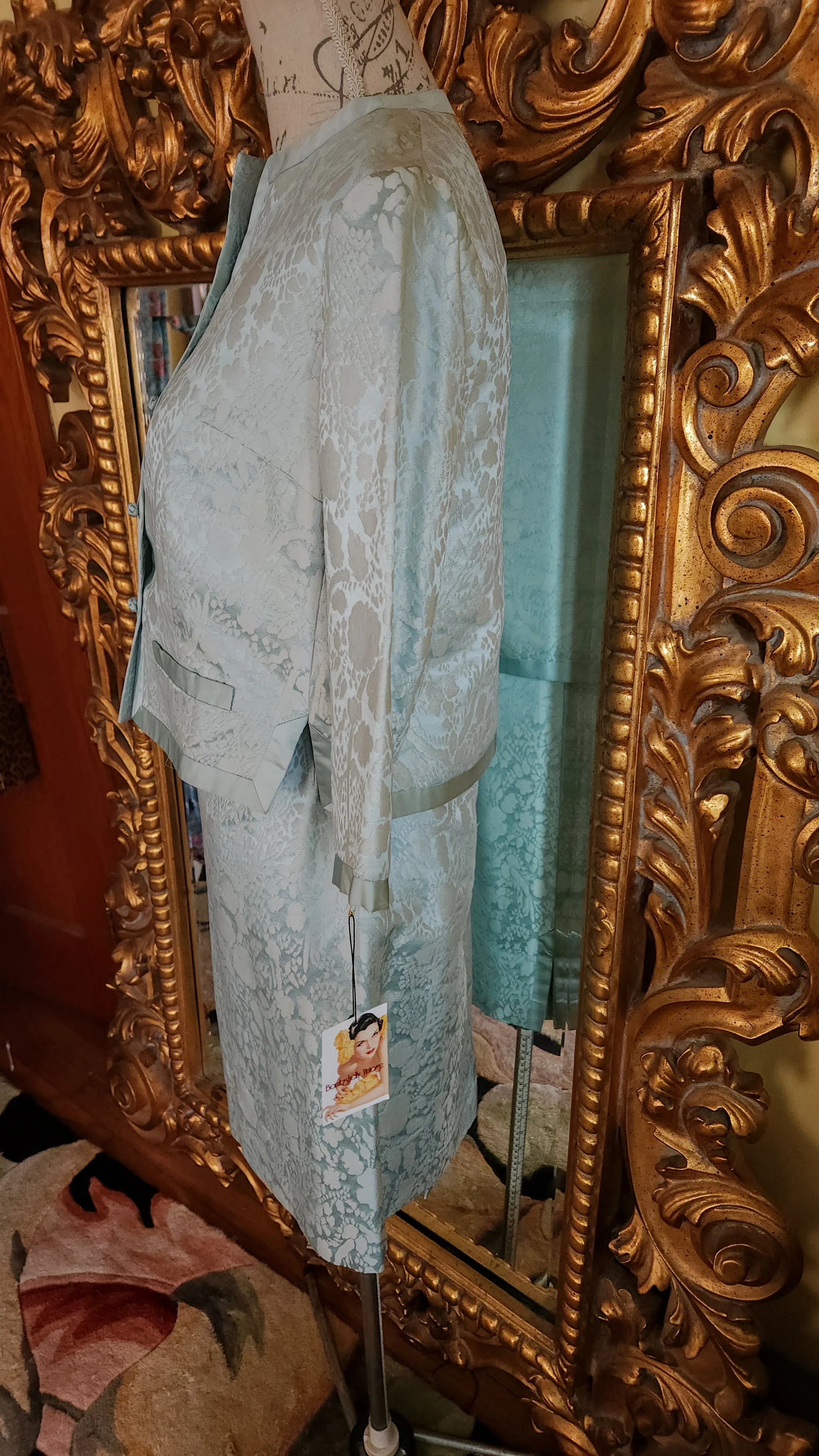 60s Baby Blue Silk Jacquard Skirt Suit By Royal Lynne - Image 3