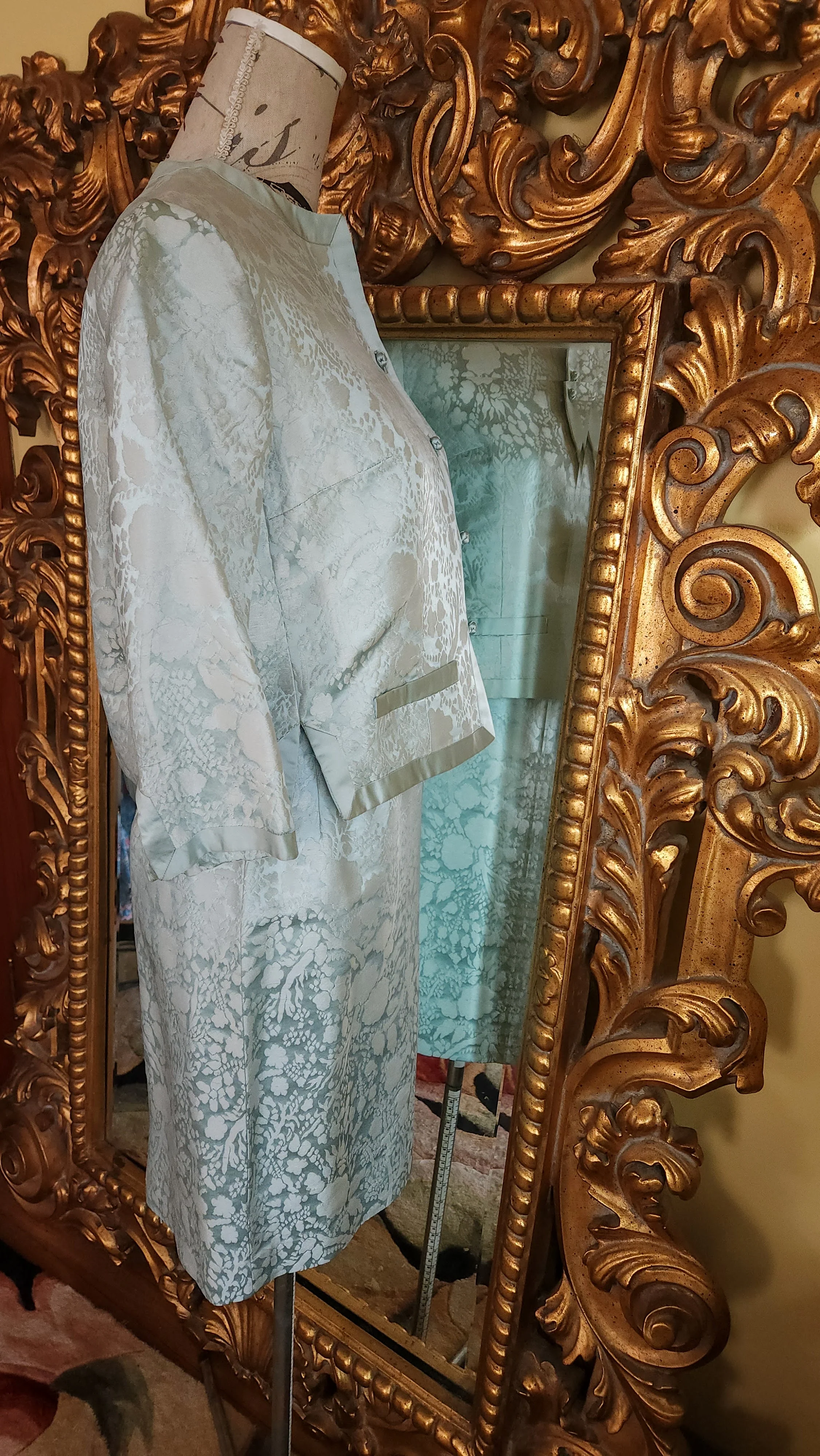 60s Baby Blue Silk Jacquard Skirt Suit By Royal Lynne - Image 4