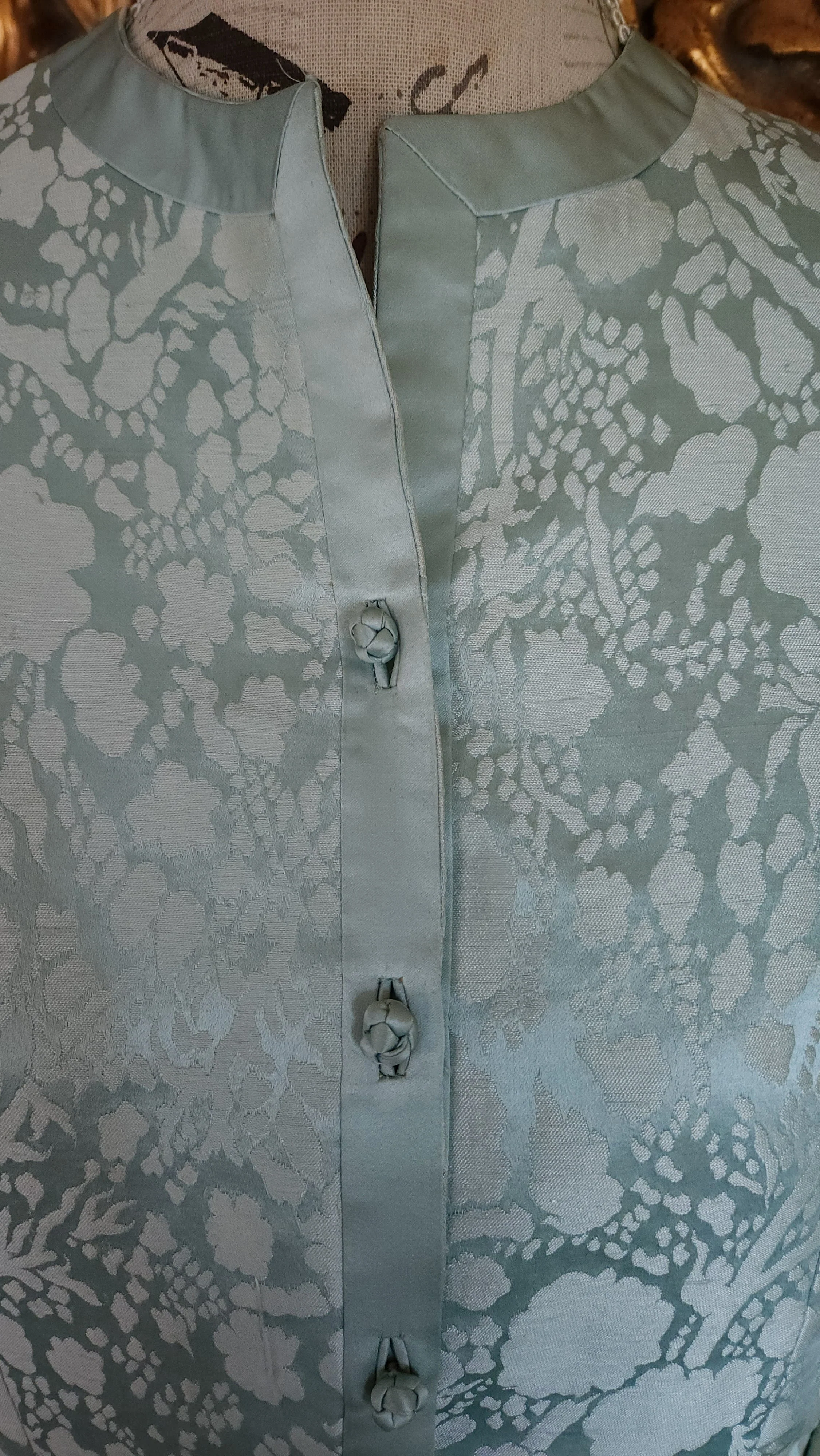 60s Baby Blue Silk Jacquard Skirt Suit By Royal Lynne - Image 5