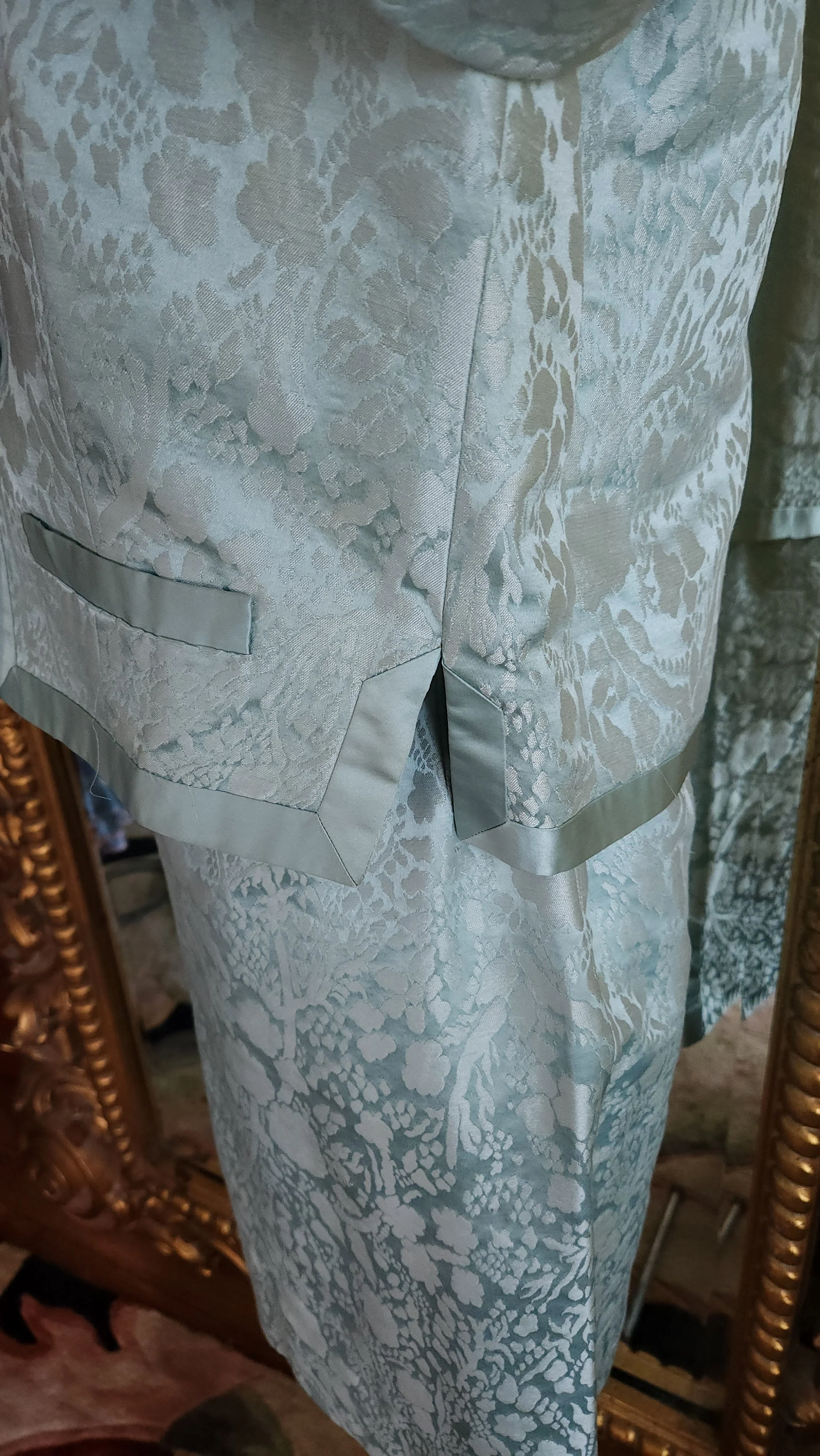 60s Baby Blue Silk Jacquard Skirt Suit By Royal Lynne - Image 6