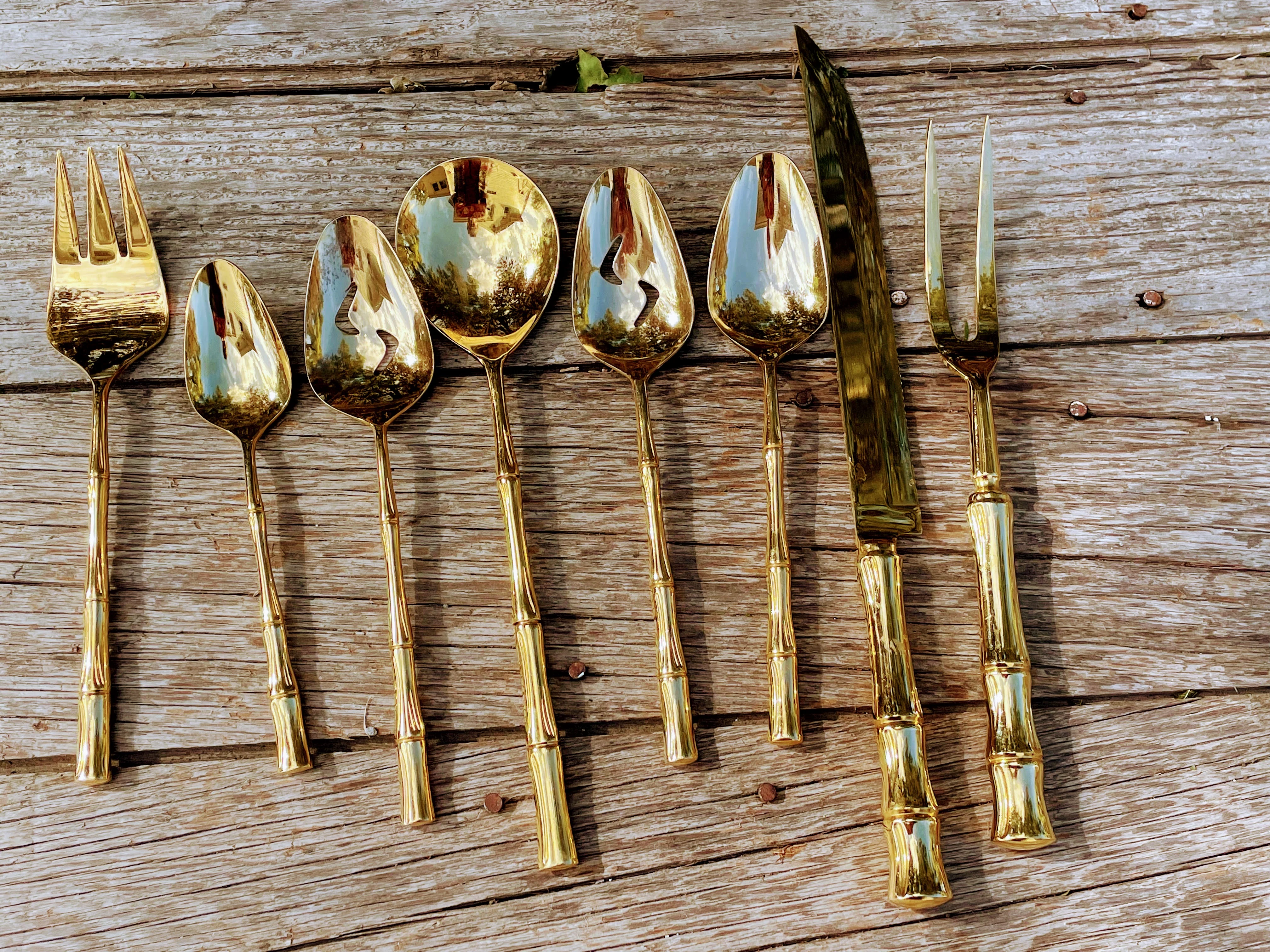 60s Bamboo Mcm Stainless Gold Flatware Serving Set By Supreme Cutlery - Image 3