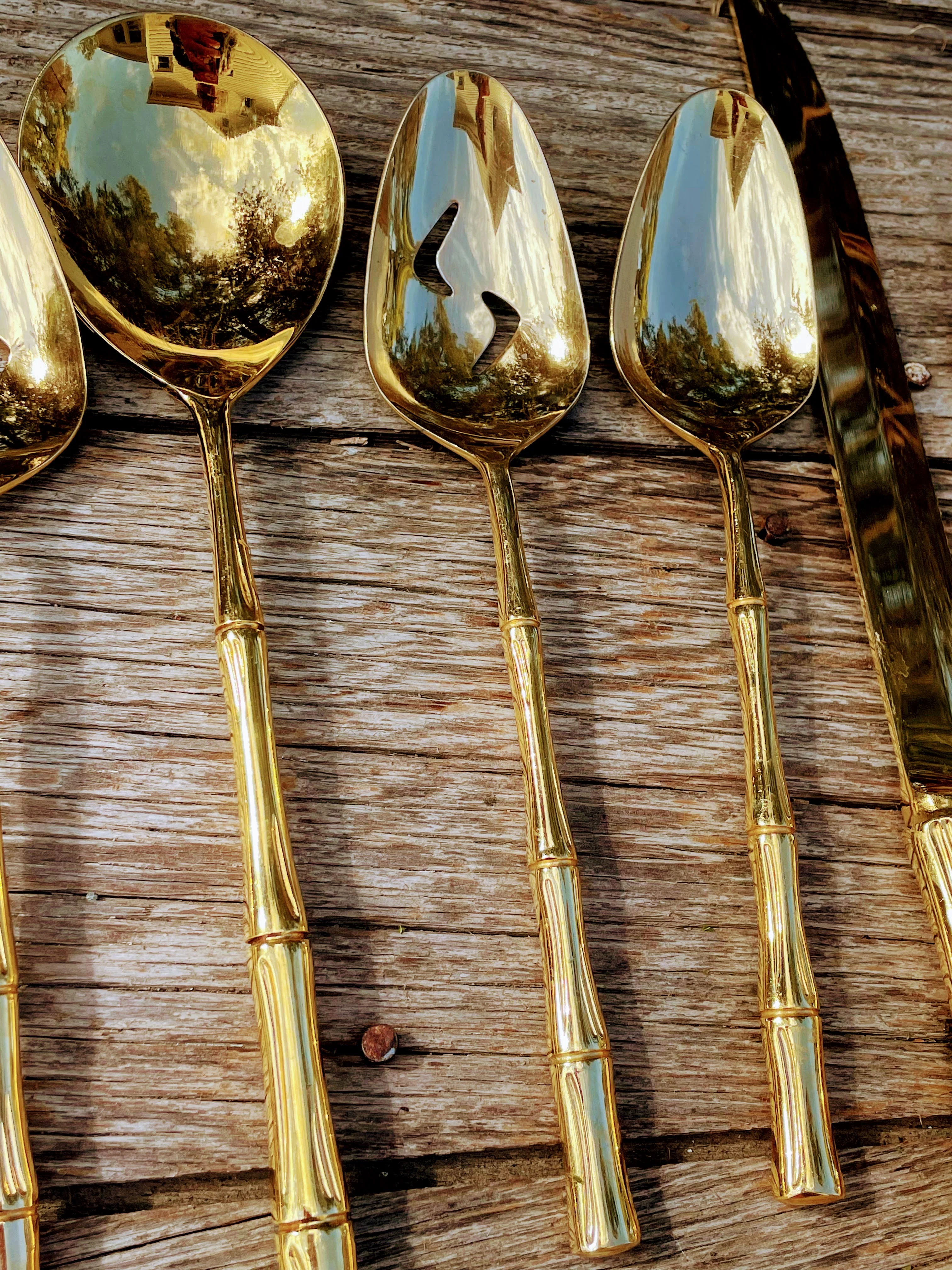 60s Bamboo Mcm Stainless Gold Flatware Serving Set By Supreme Cutlery - Image 6