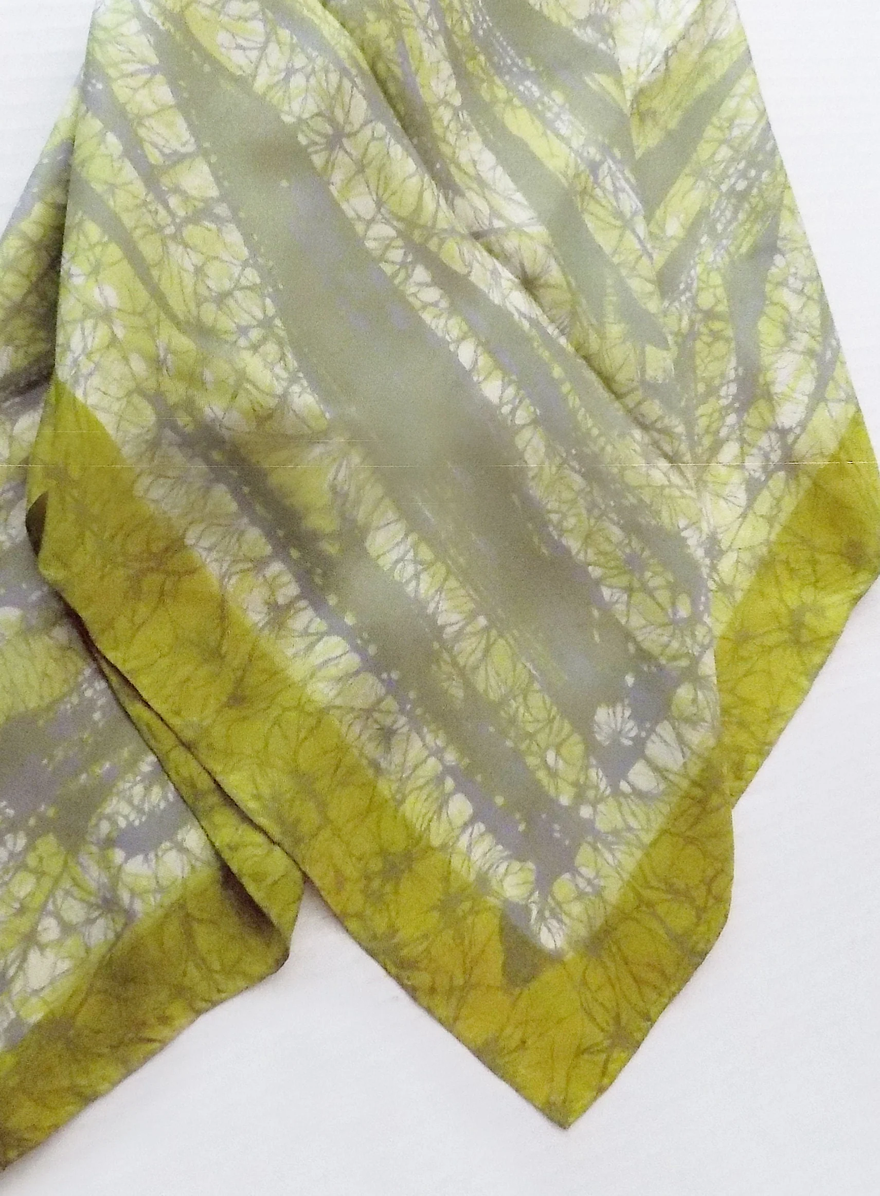 60s Batik Or Tie Dye Silk Scarf Green 30" X 31" - Image 4