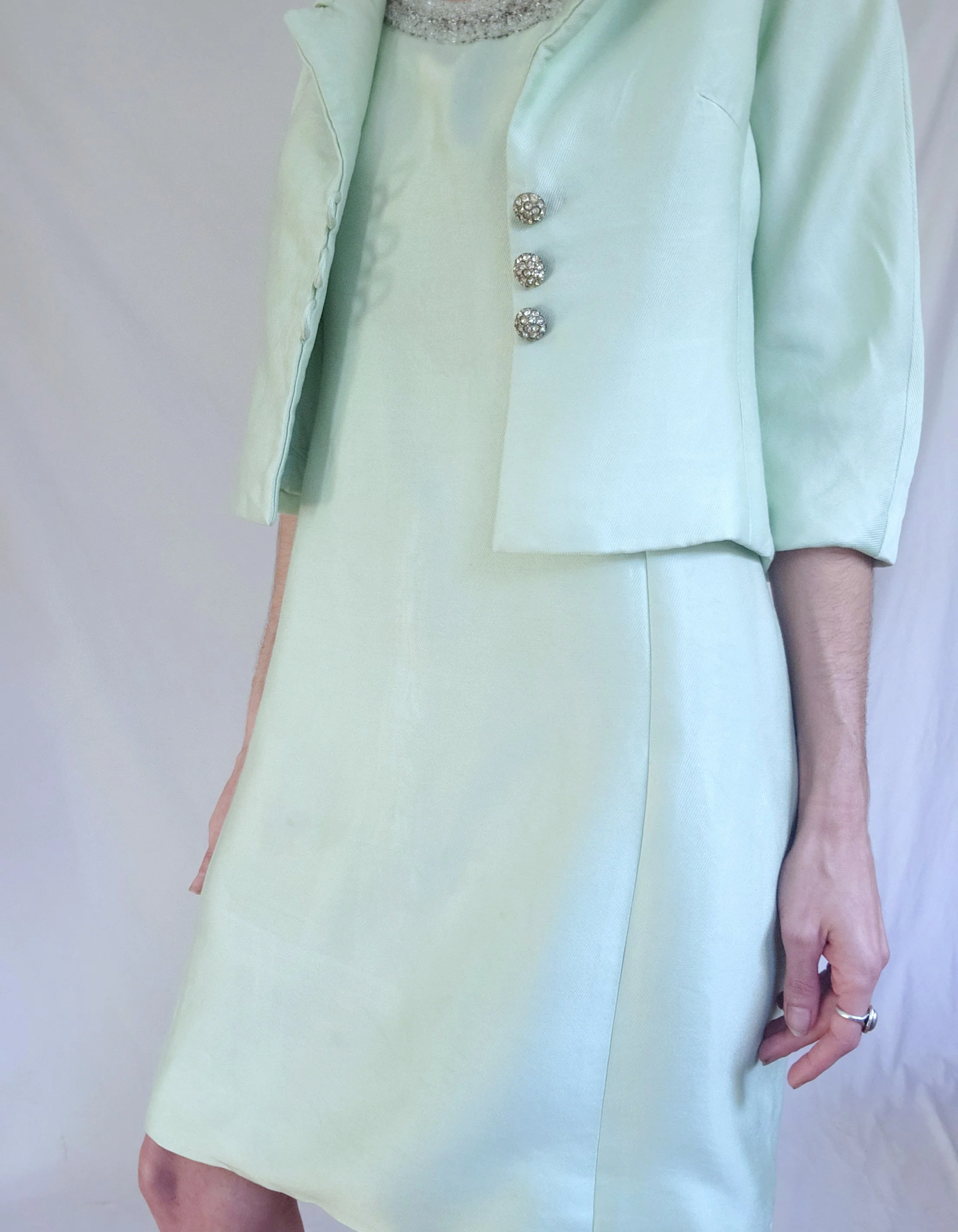 60s Beaded Silk Sheath Dress And Jacket Suit Set By Ole Borden for Rembrandt - Image 14