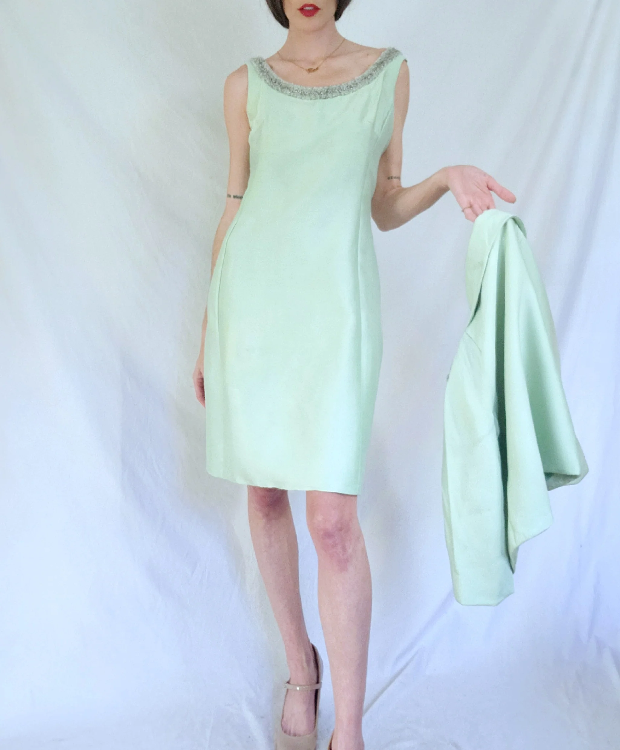 60s Beaded Silk Sheath Dress And Jacket Suit Set By Ole Borden for Rembrandt - Image 3