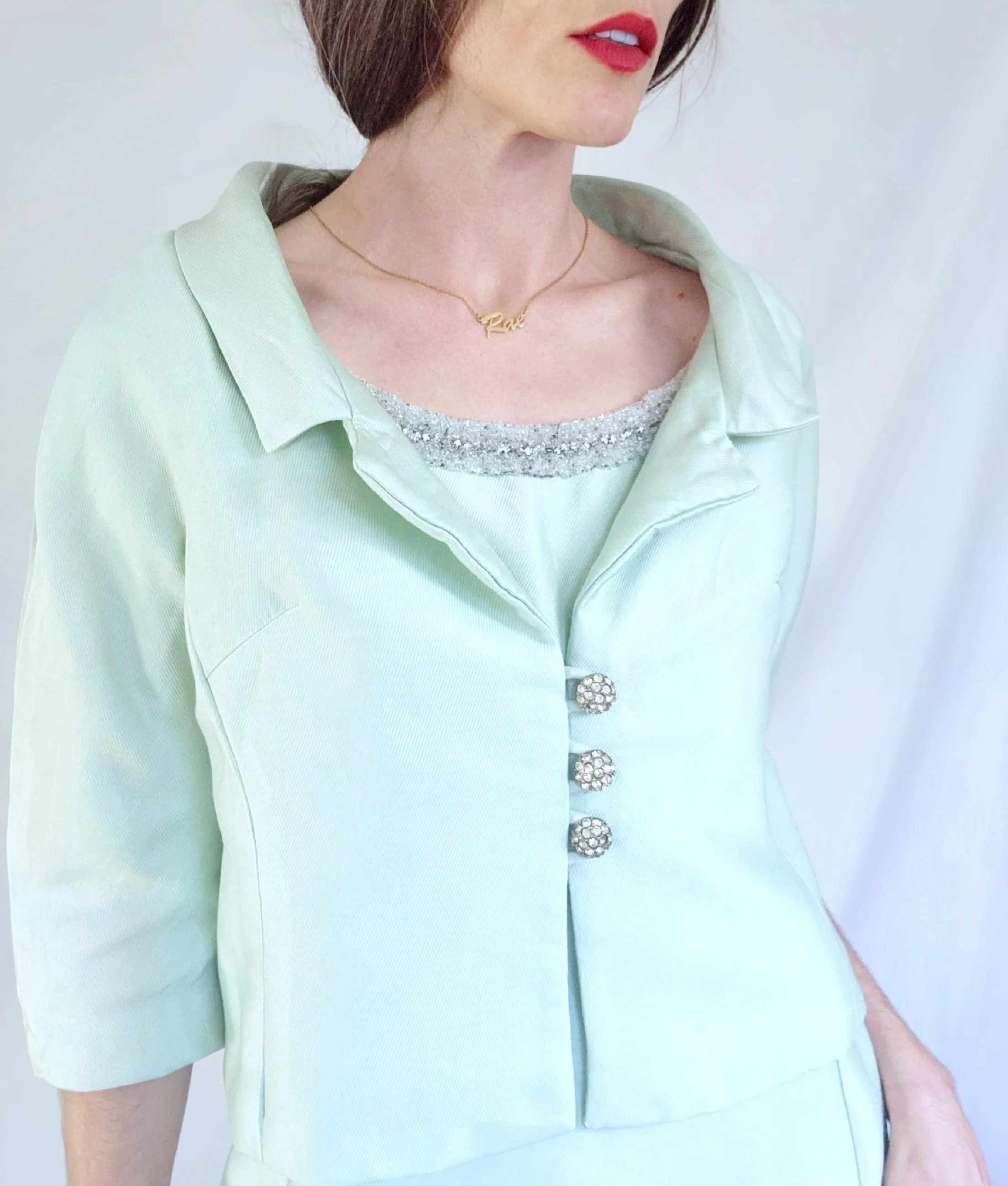 60s Beaded Silk Sheath Dress And Jacket Suit Set By Ole Borden for Rembrandt - Image 4