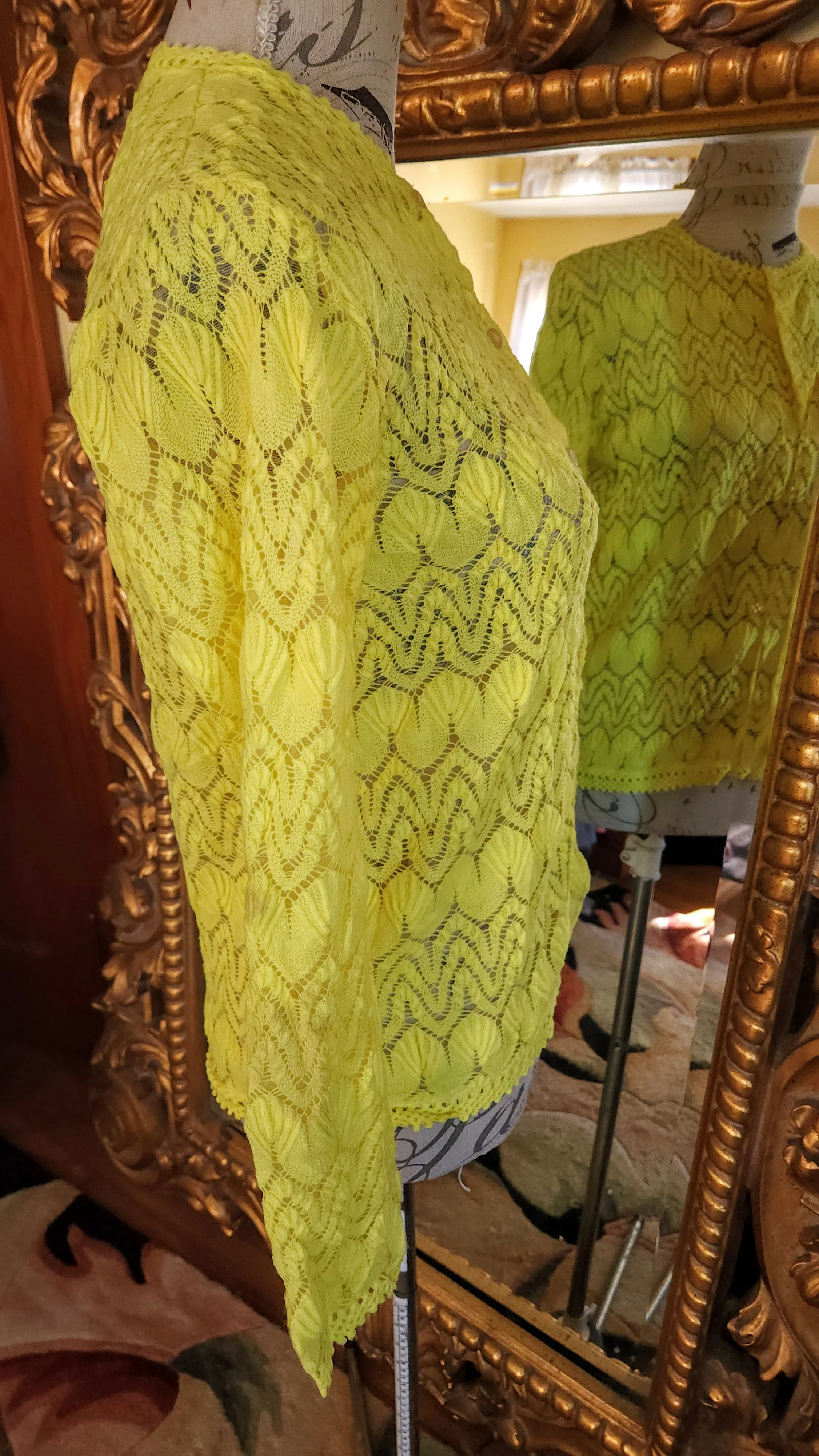 60s Beautiful Bright Yellow Lined Cardigan Sweater By Miss Holly - Image 3