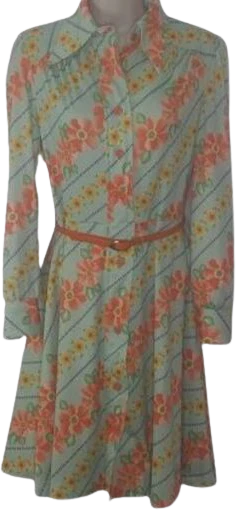 60s Belted Floral Shirt Dress