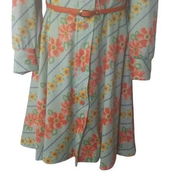 60s Belted Floral Shirt Dress - Image 4