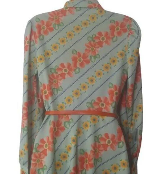 60s Belted Floral Shirt Dress - Image 5