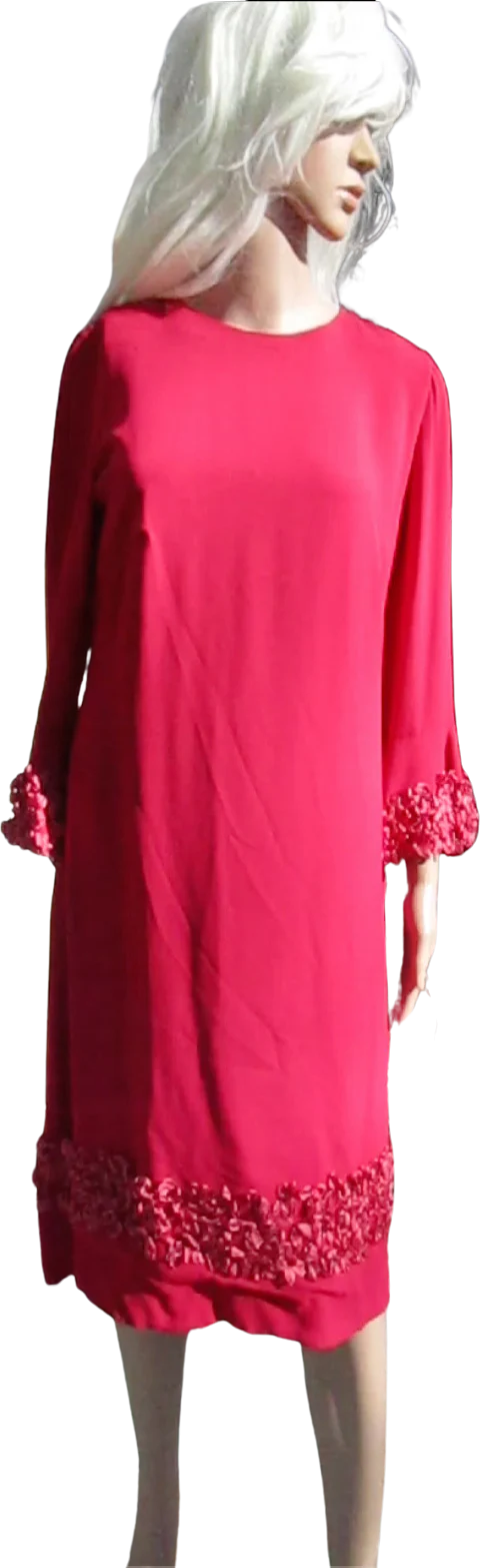 60s Berry Mod Dress With Ruffled Ribbons And Sequins - Image 4