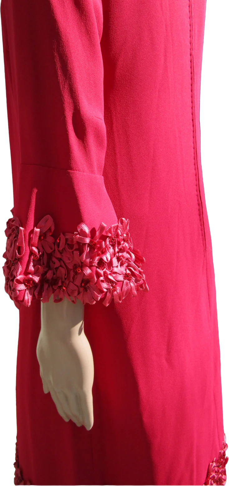60s Berry Mod Dress With Ruffled Ribbons And Sequins - Image 7