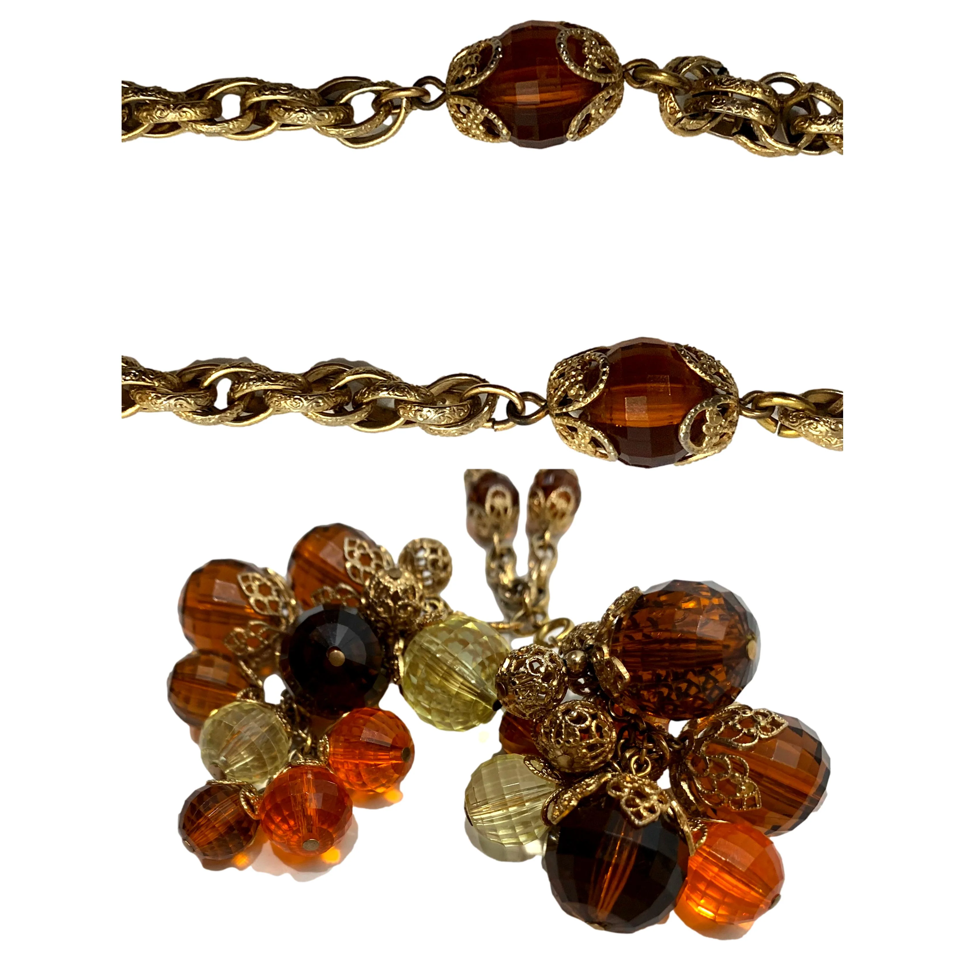 60s Big Ornate Gold And Lucite Cluster Bead Necklace - Image 5