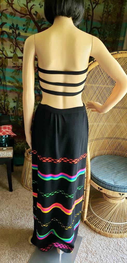 60s Black and Neon Striped Wool Maxi Skirt Banff Ltd Styled 12 by Gianni Ferri - Image 2