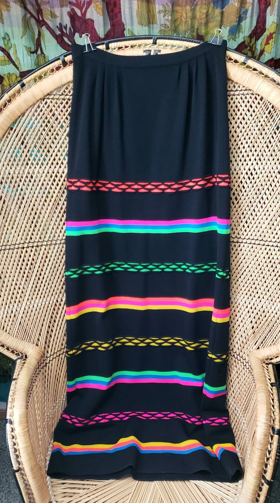 60s Black and Neon Striped Wool Maxi Skirt Banff Ltd Styled 12 by Gianni Ferri - Image 3