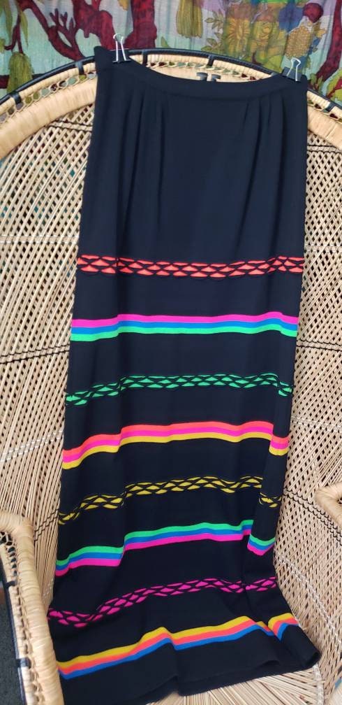60s Black and Neon Striped Wool Maxi Skirt Banff Ltd Styled 12 by Gianni Ferri - Image 4