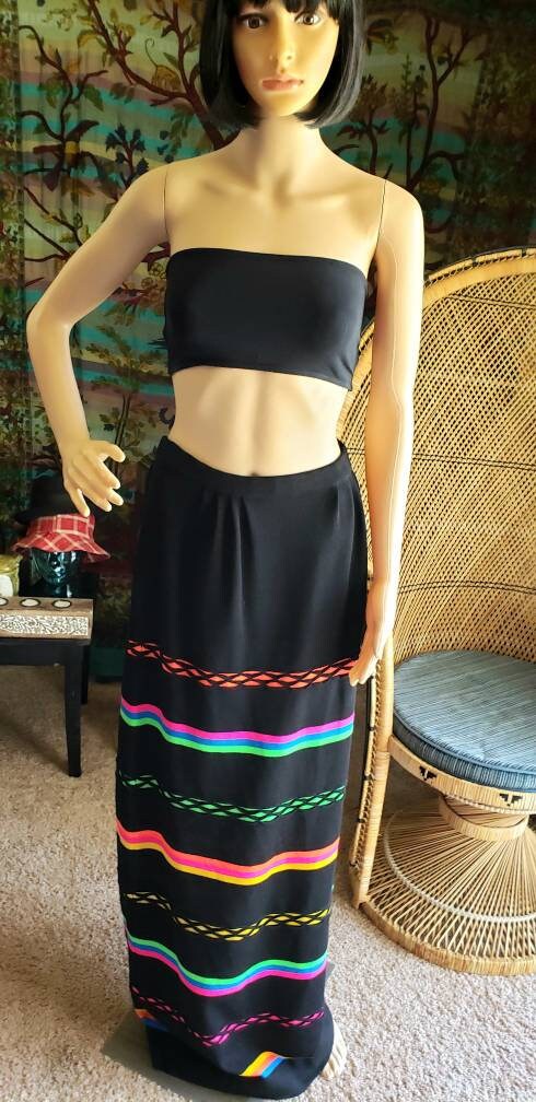 60s Black and Neon Striped Wool Maxi Skirt Banff Ltd Styled 12 by Gianni Ferri - Image 7