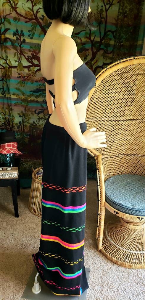 60s Black and Neon Striped Wool Maxi Skirt Banff Ltd Styled 12 by Gianni Ferri - Image 8
