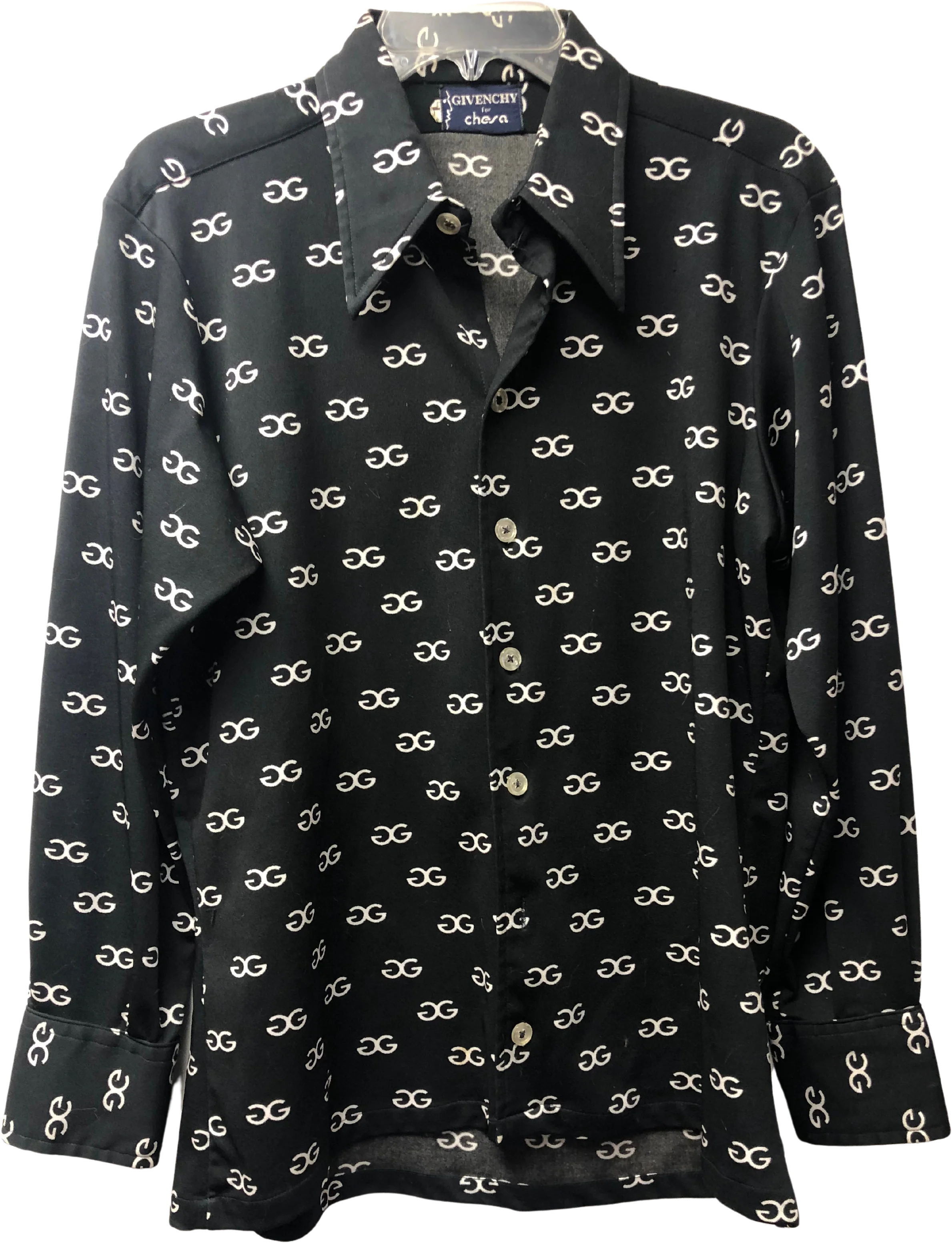 70s Black And White Logo Long Sleeve Button Up Shirt By Givenchy for Chesa