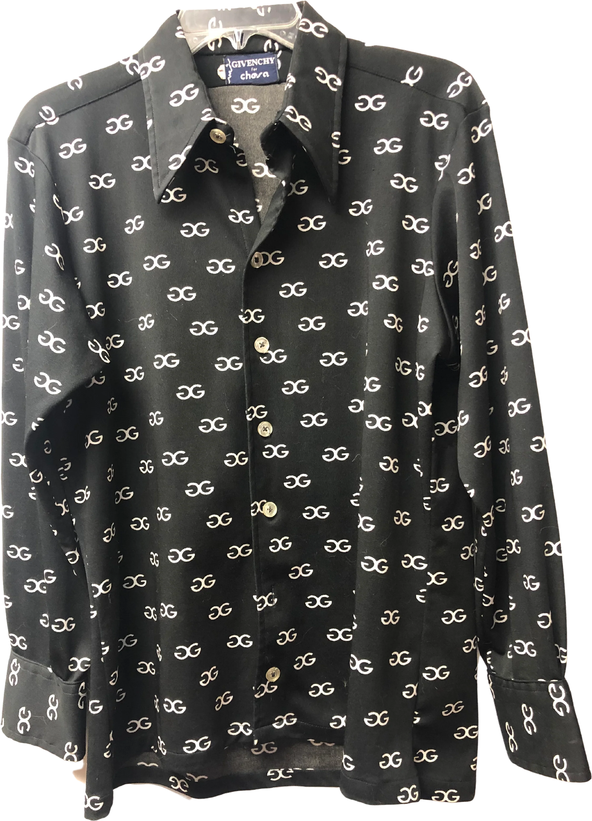 70s Black And White Logo Long Sleeve Button Up Shirt By Givenchy for Chesa - Image 5