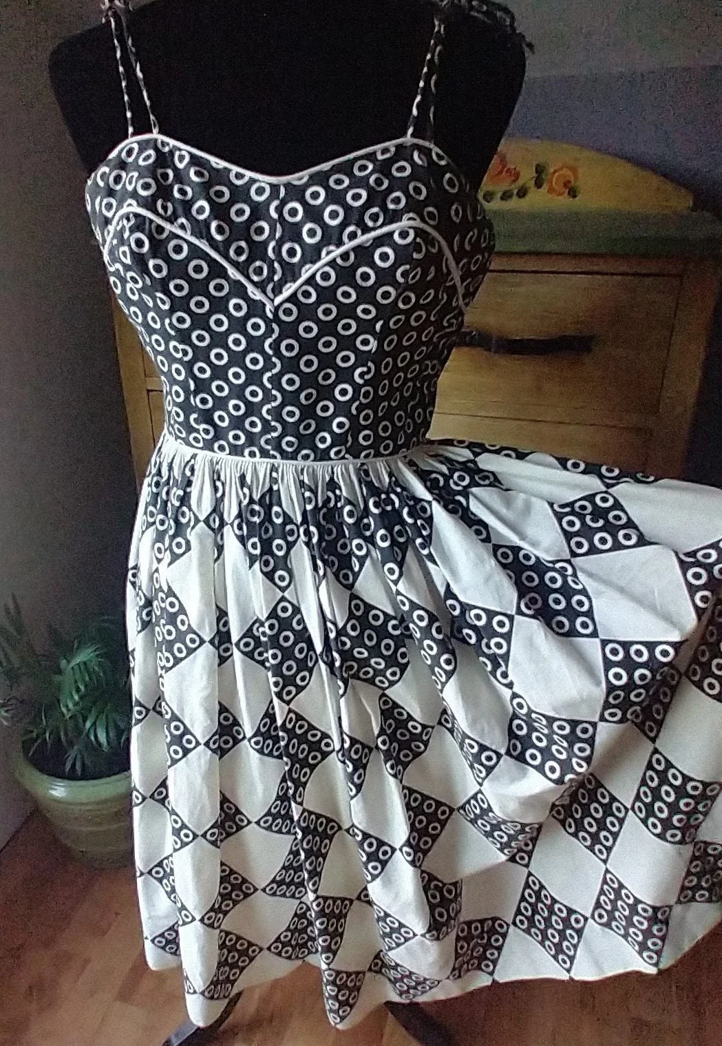 60s Black and White Sun Dress Fit and Flare Rockabilly Women's Small To Extra Small by Candi Jones - Image 3