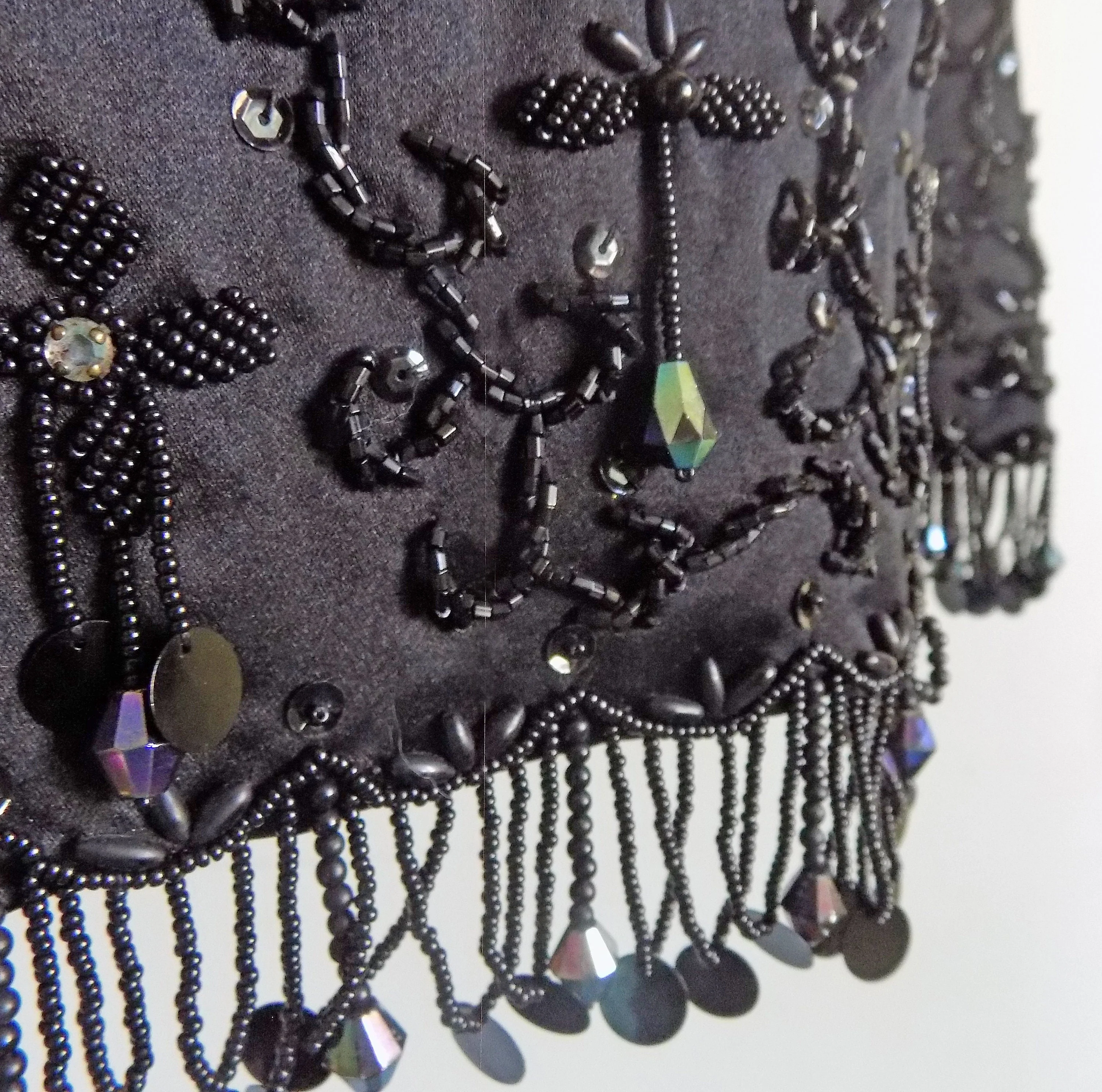 60s Black Beaded Satin Top From Hong Kong with Silk Lining Sleeveless Sequinned S M Wedding New Years G0 Go - Image 2