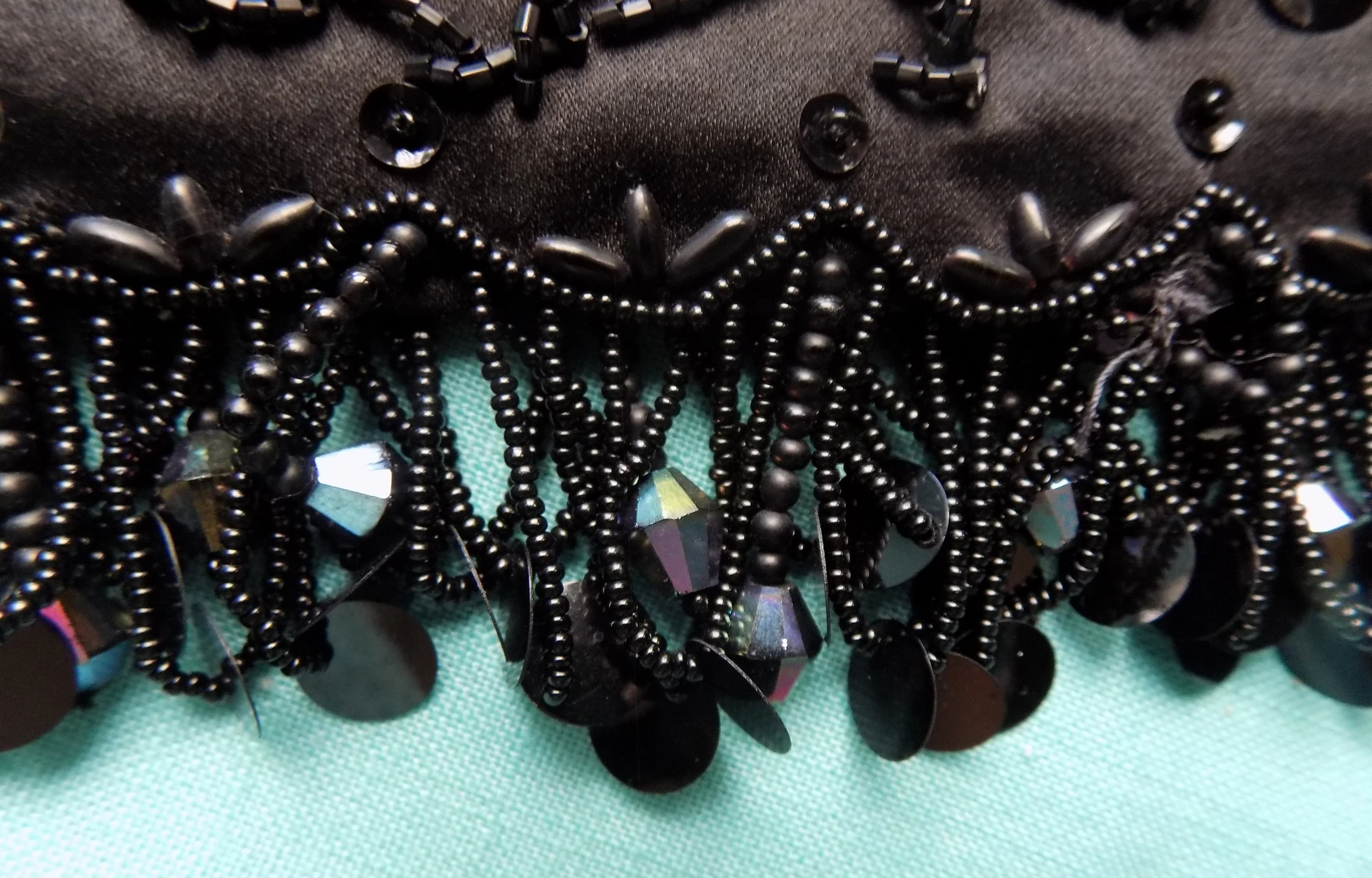 60s Black Beaded Satin Top From Hong Kong with Silk Lining Sleeveless Sequinned S M Wedding New Years G0 Go - Image 4