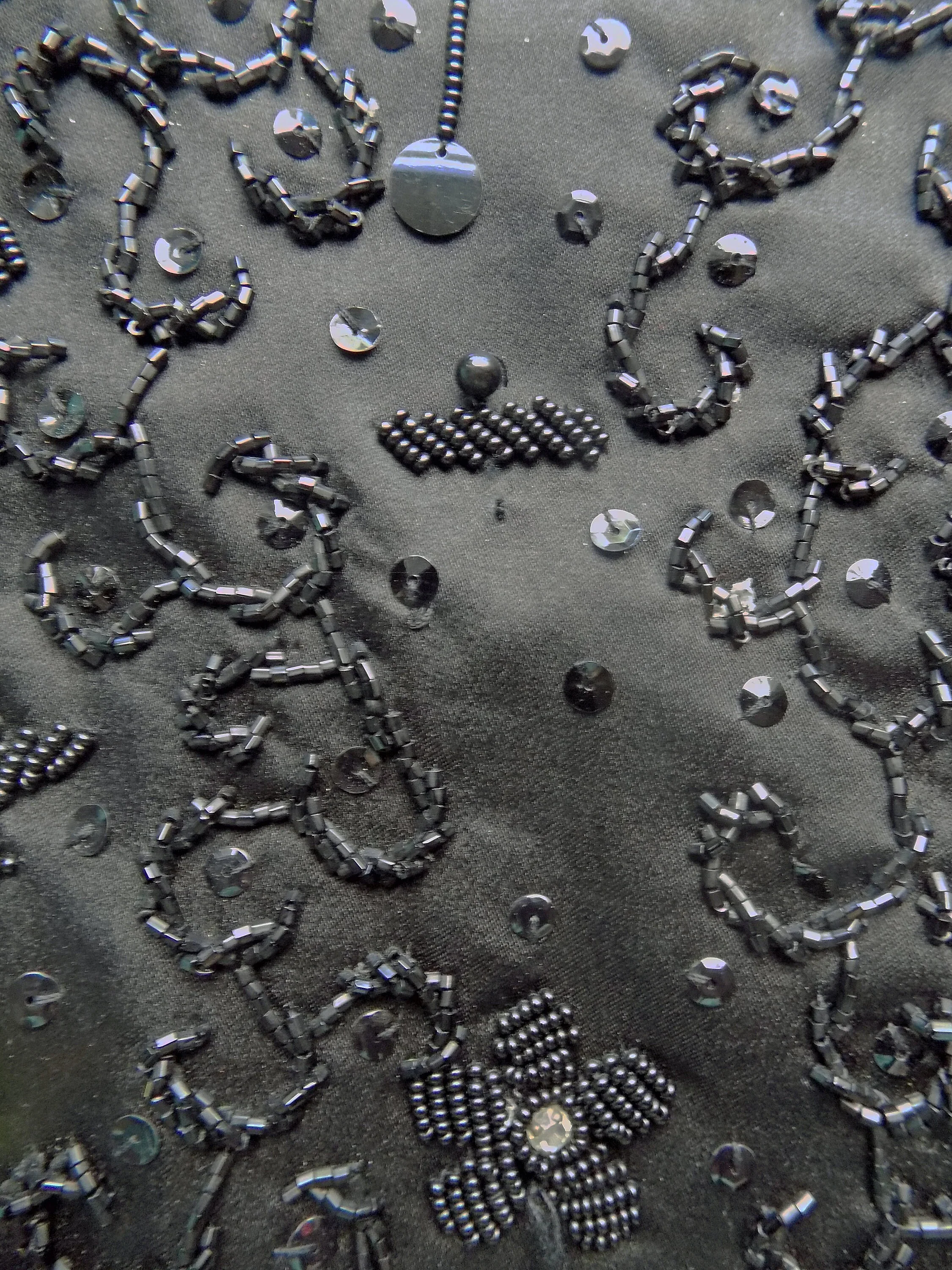 60s Black Beaded Satin Top From Hong Kong with Silk Lining Sleeveless Sequinned S M Wedding New Years G0 Go - Image 7