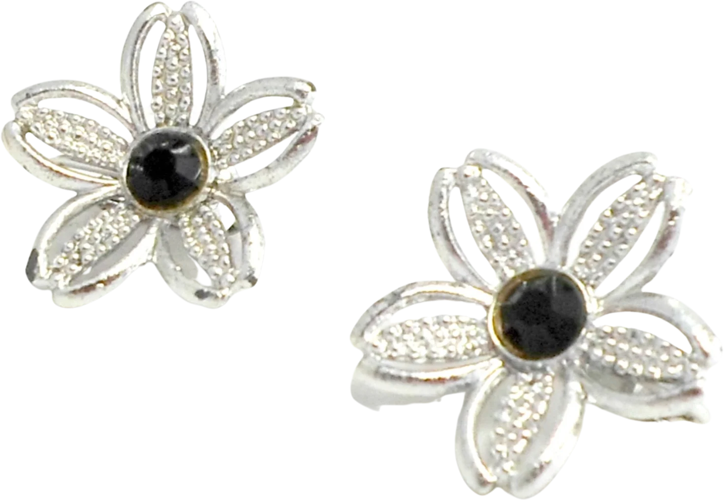 60s Earrings Black Beauty Clip On Flower By Sarah Coventry
