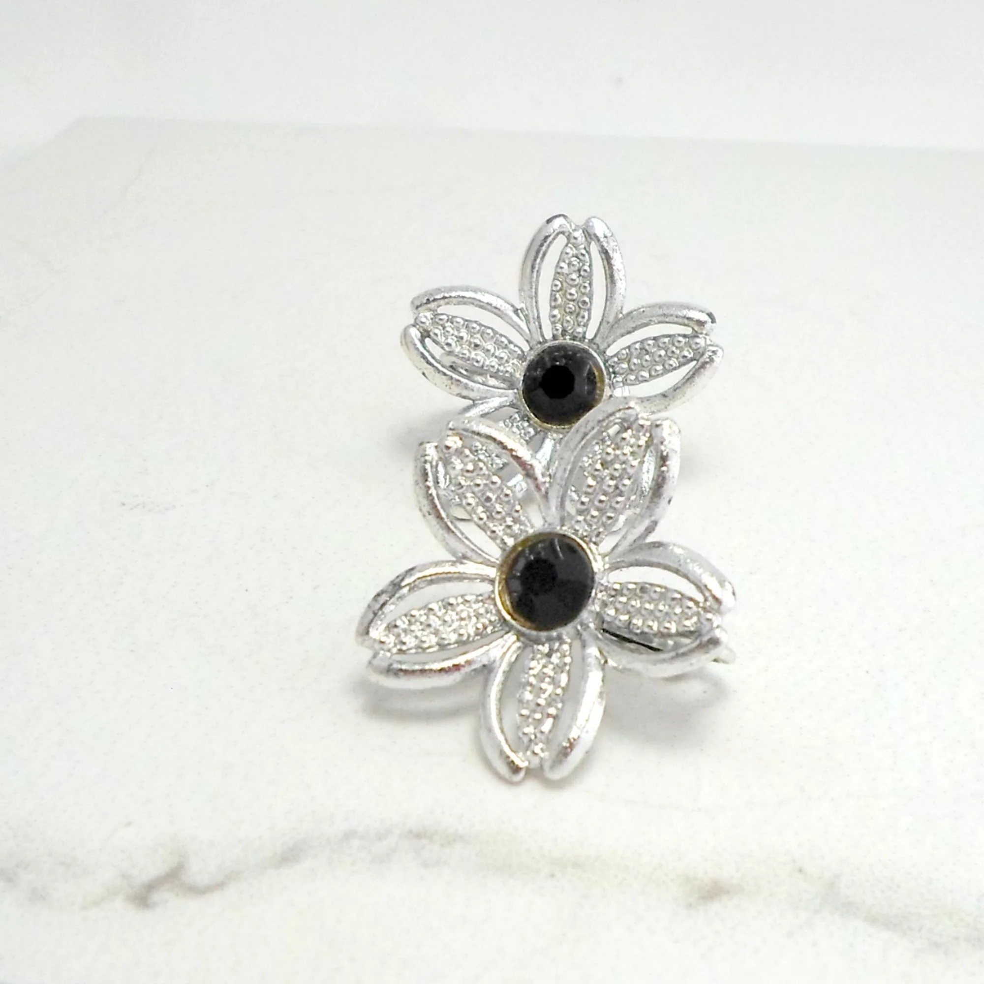 60s Earrings Black Beauty Clip On Flower By Sarah Coventry - Image 3