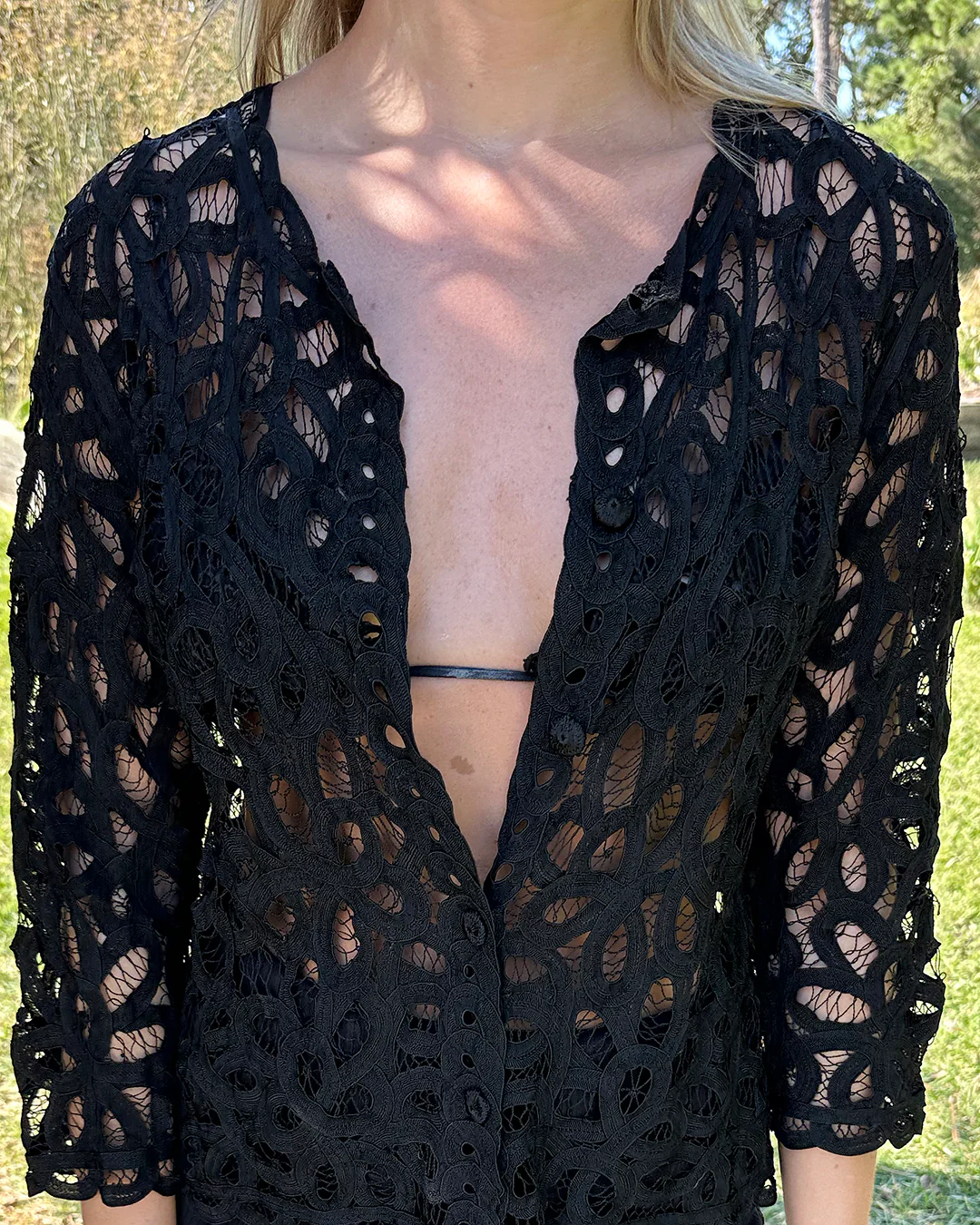 60s Black Bobbin Lace Cardigan (xs-l) - Image 3