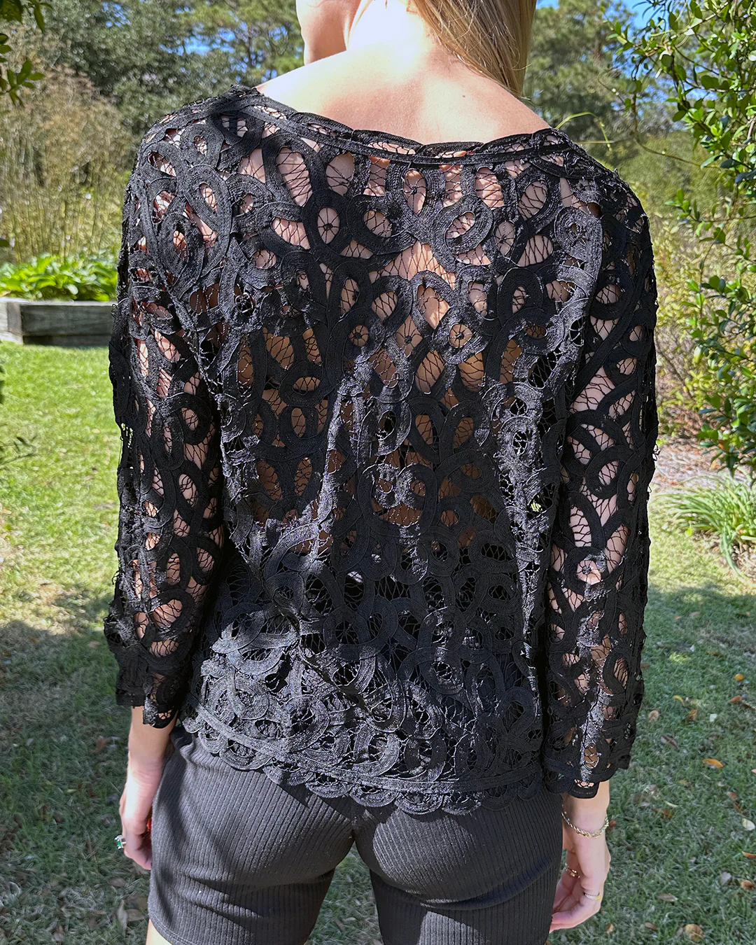 60s Black Bobbin Lace Cardigan (xs-l) - Image 4