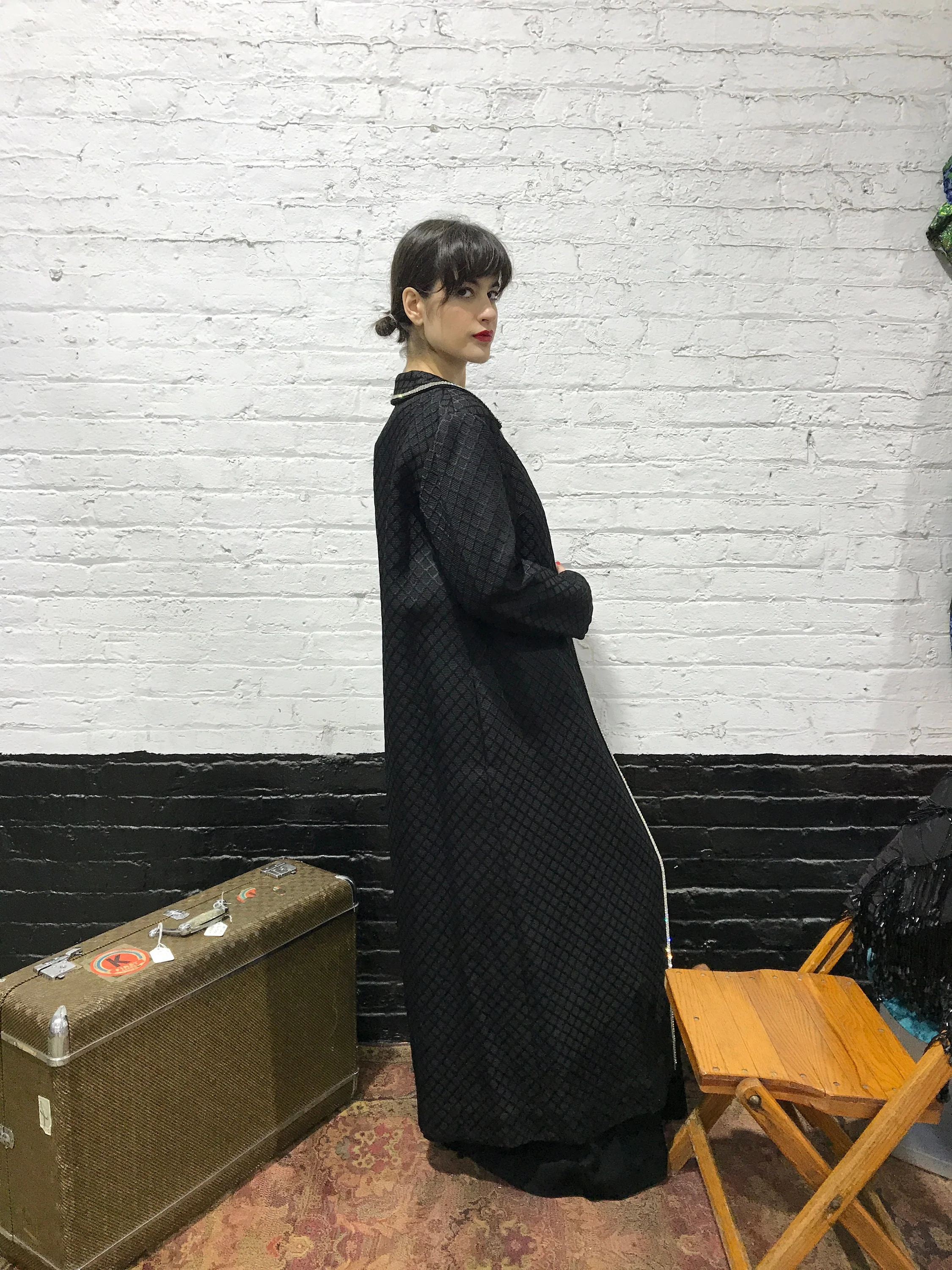 60s Black Brocade Coat with Rhinestones - Image 4