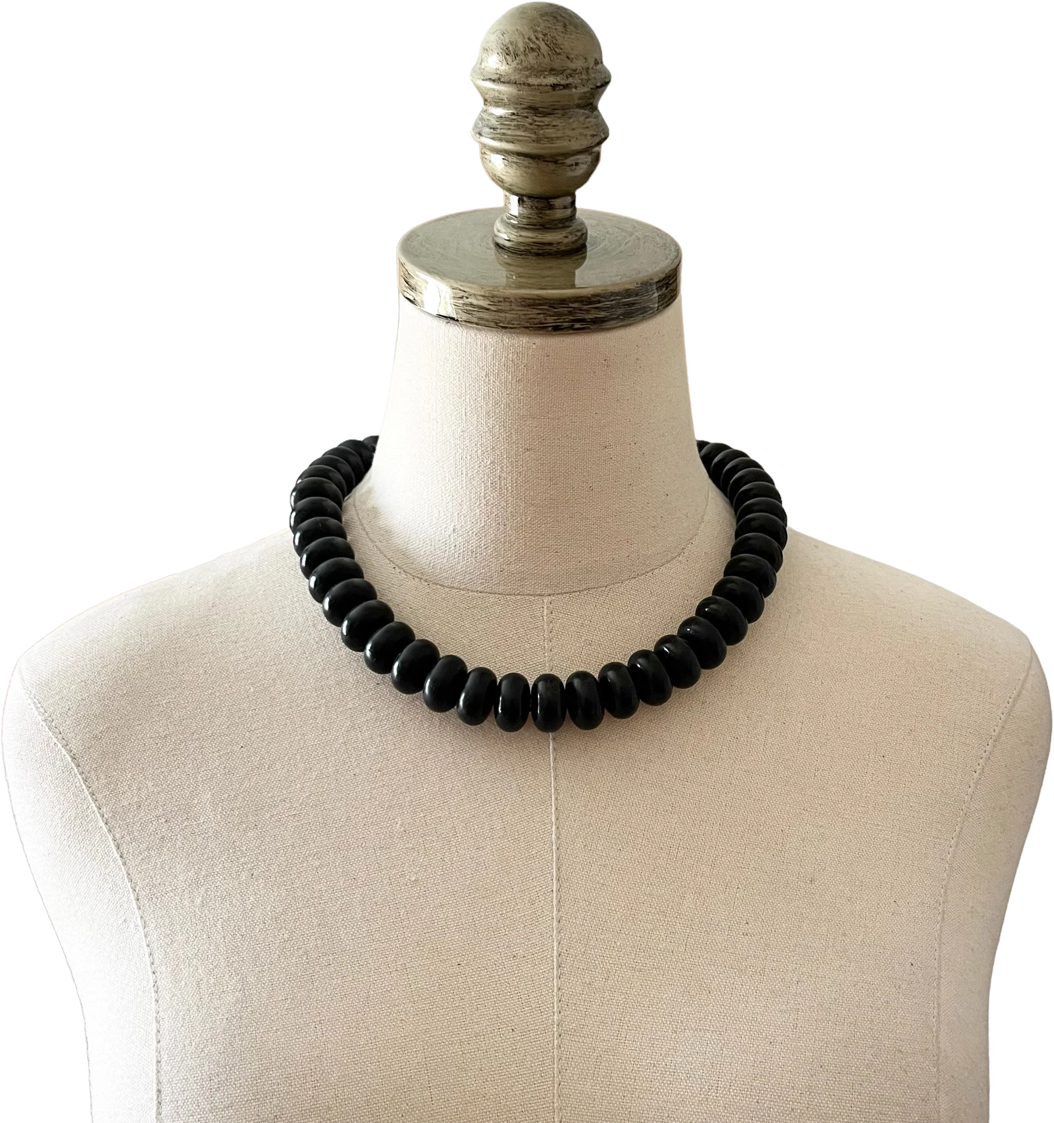 60s Black Celluloid Disc Beaded Necklace