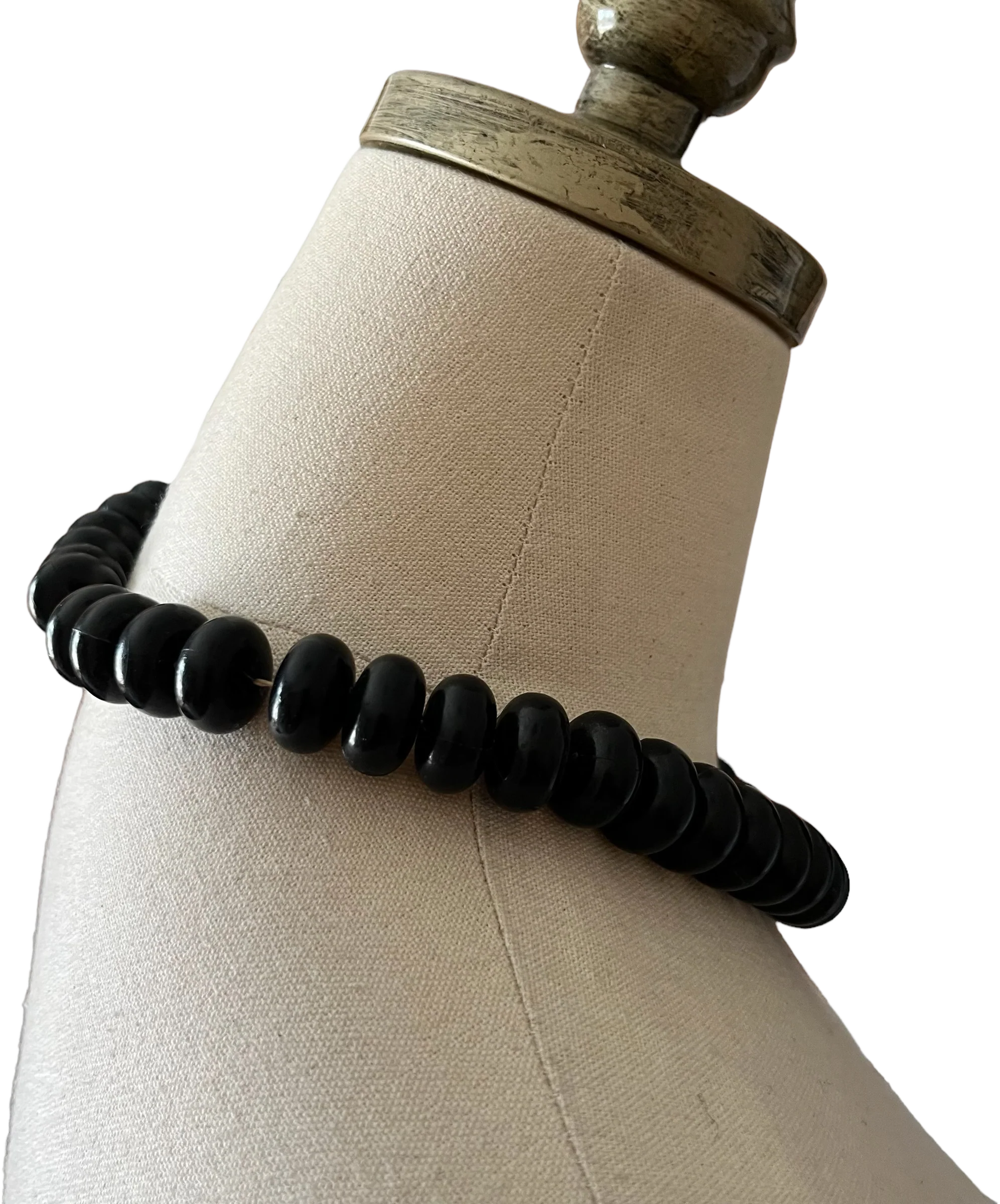 60s Black Celluloid Disc Beaded Necklace - Image 2
