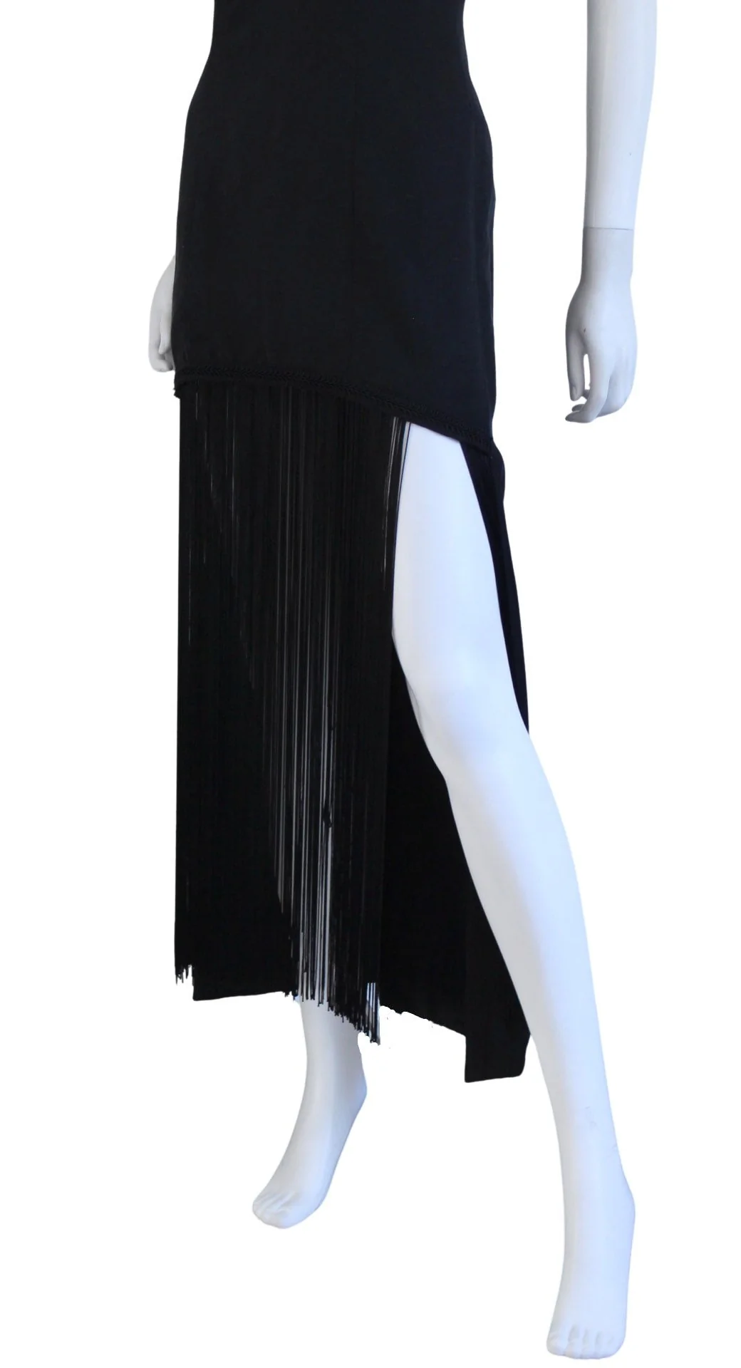 60s Black Cocktail Mini Dress with Fringe - Image 6