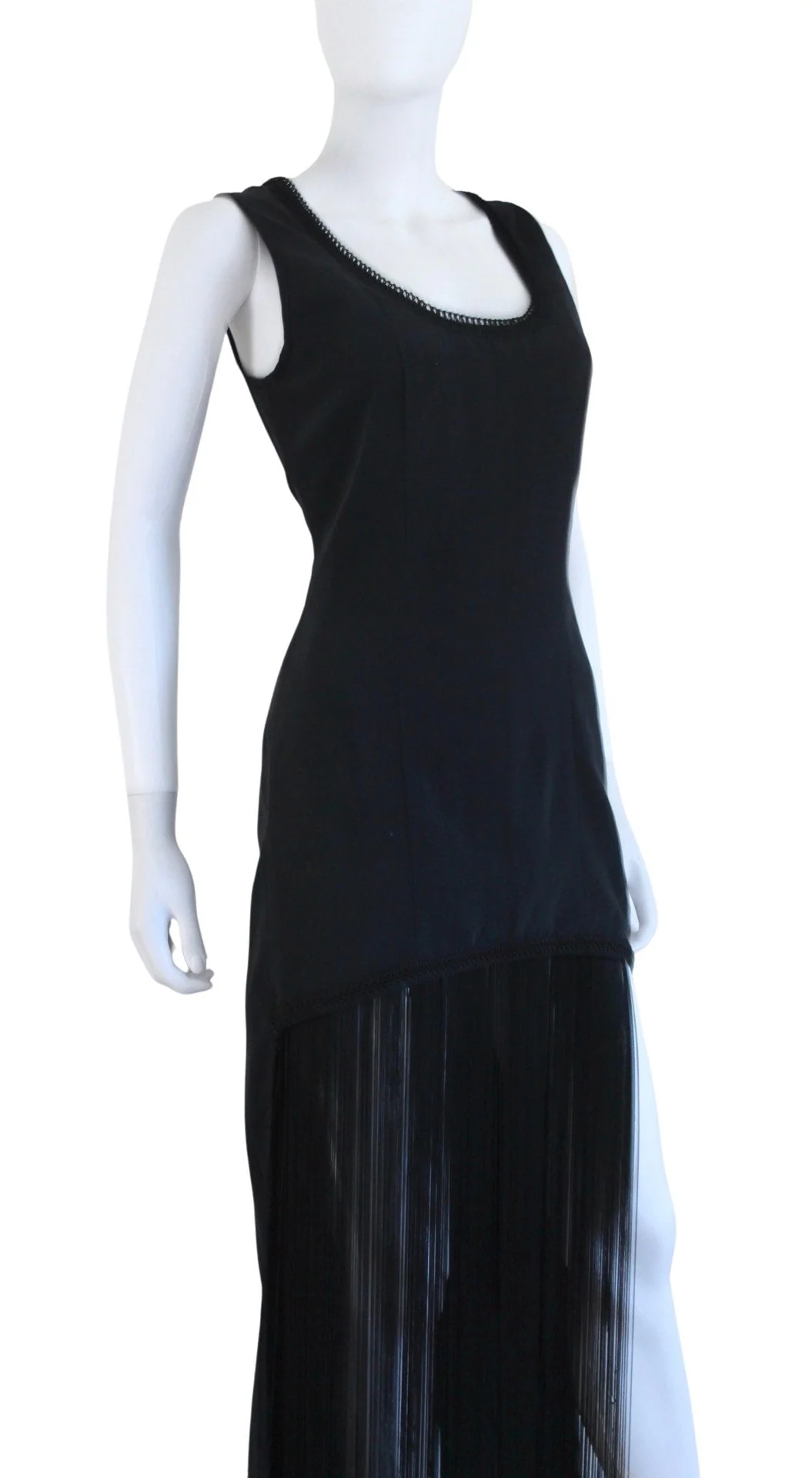 60s Black Cocktail Mini Dress with Fringe - Image 8