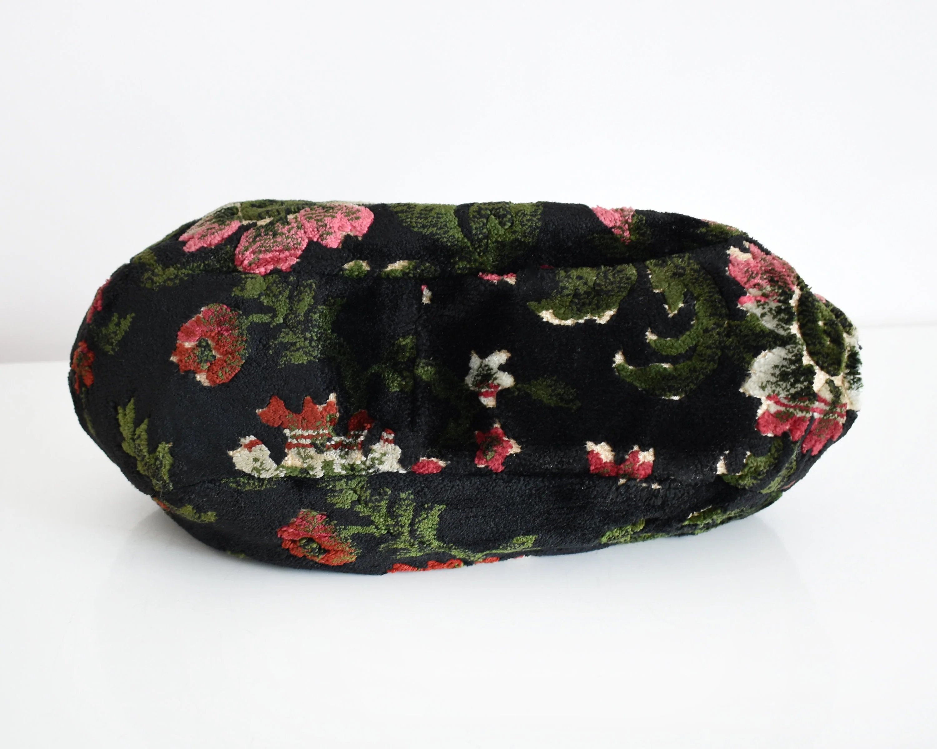 60s Black Floral Tapestry Purse Vintage 60s Handbag, Velvet Chenille Carpet Bag - Image 4