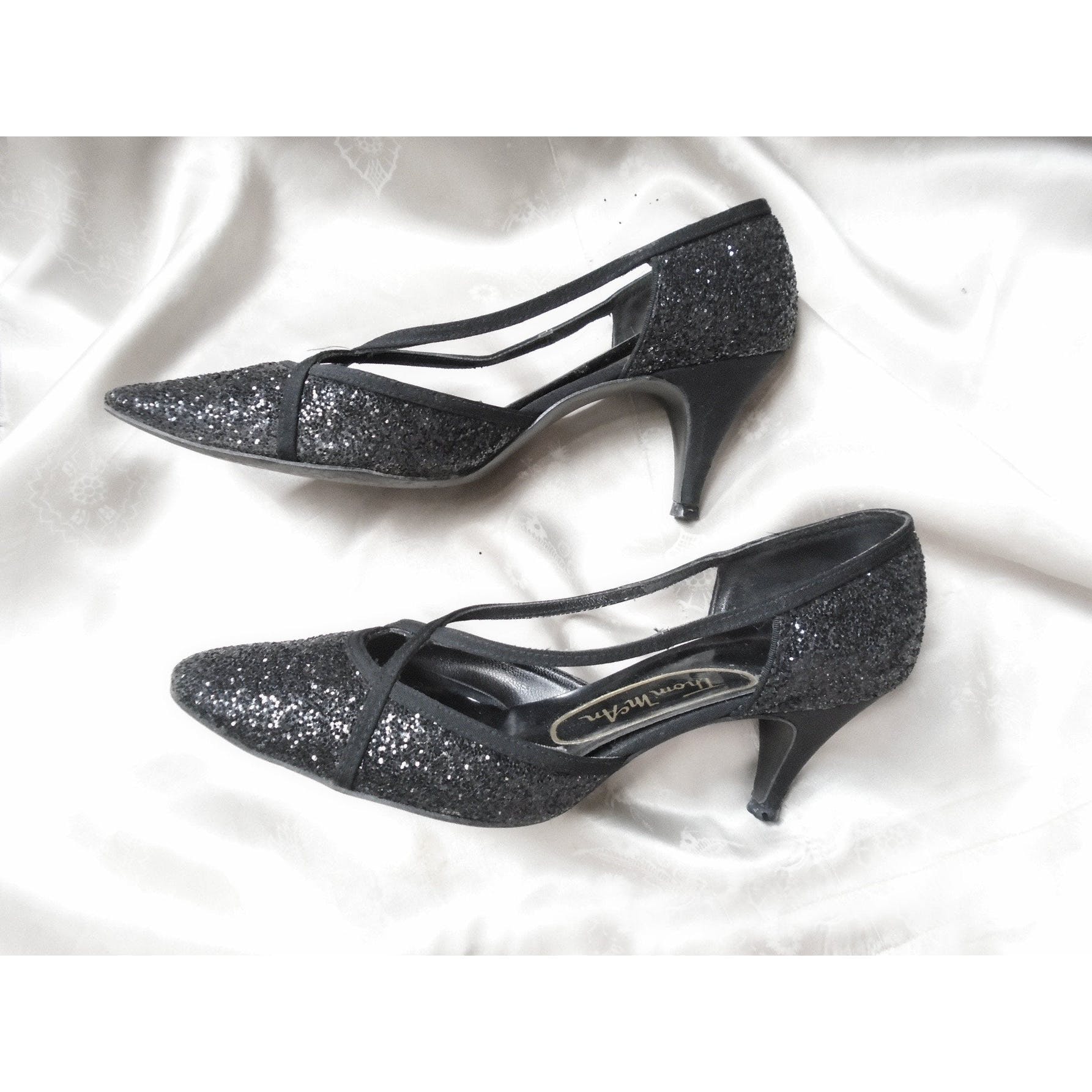 60s Black Glitter Spike Heel Pumps, Casino Lounge By Thom Mcan - Image 7