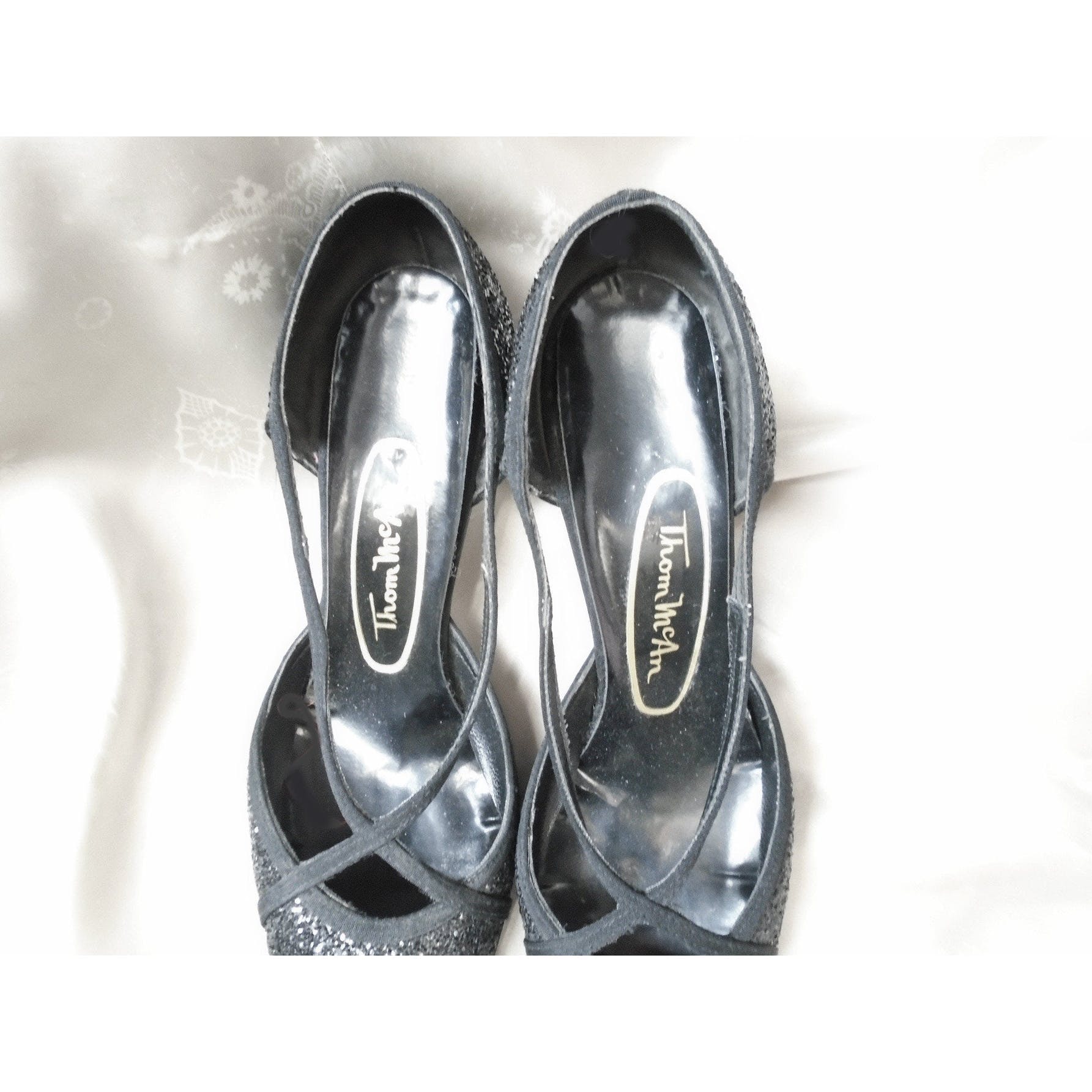 60s Black Glitter Spike Heel Pumps, Casino Lounge By Thom Mcan - Image 8