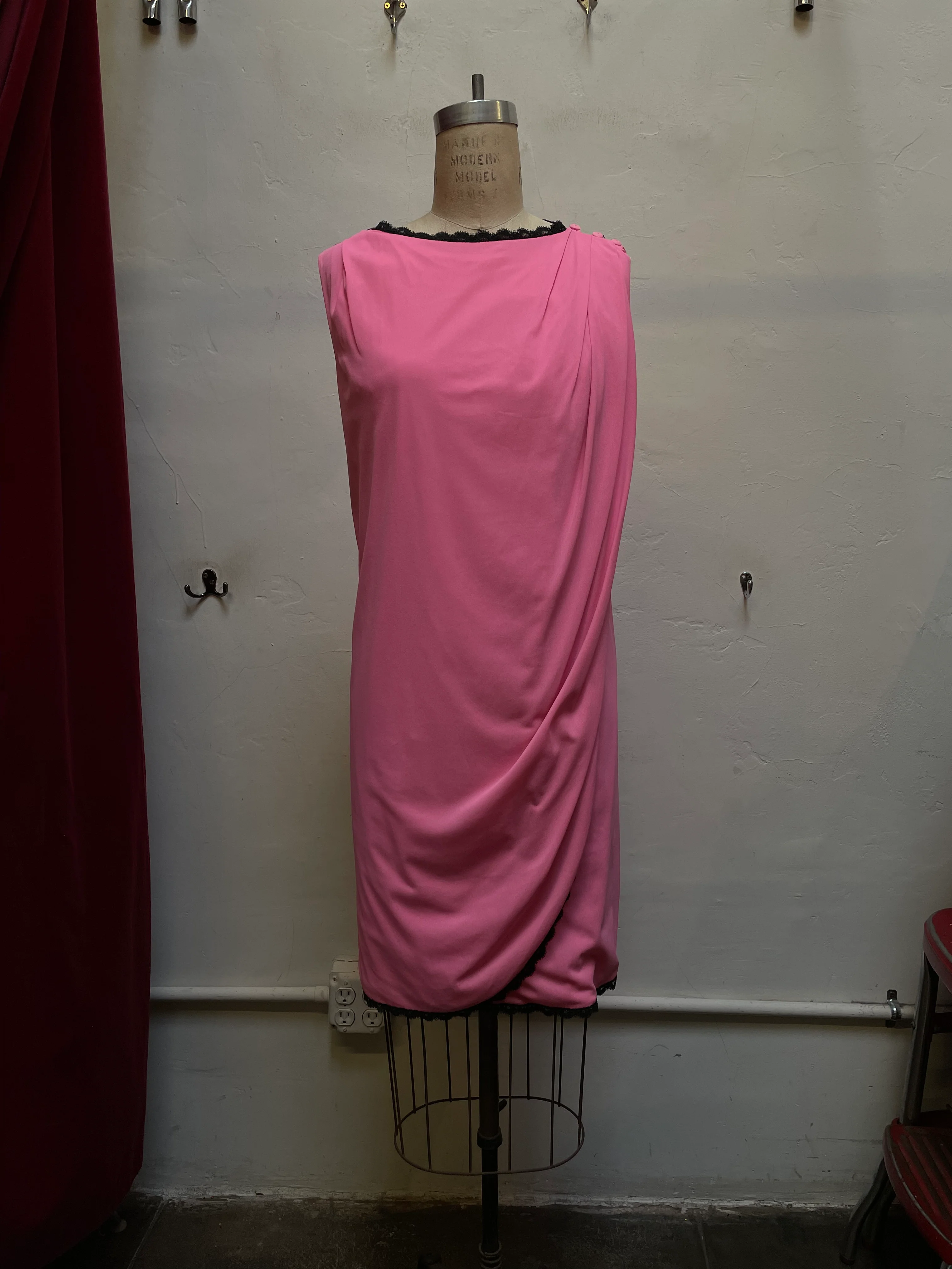 60s Black Lace Trim Pink Dress By Jer Marai - Image 4