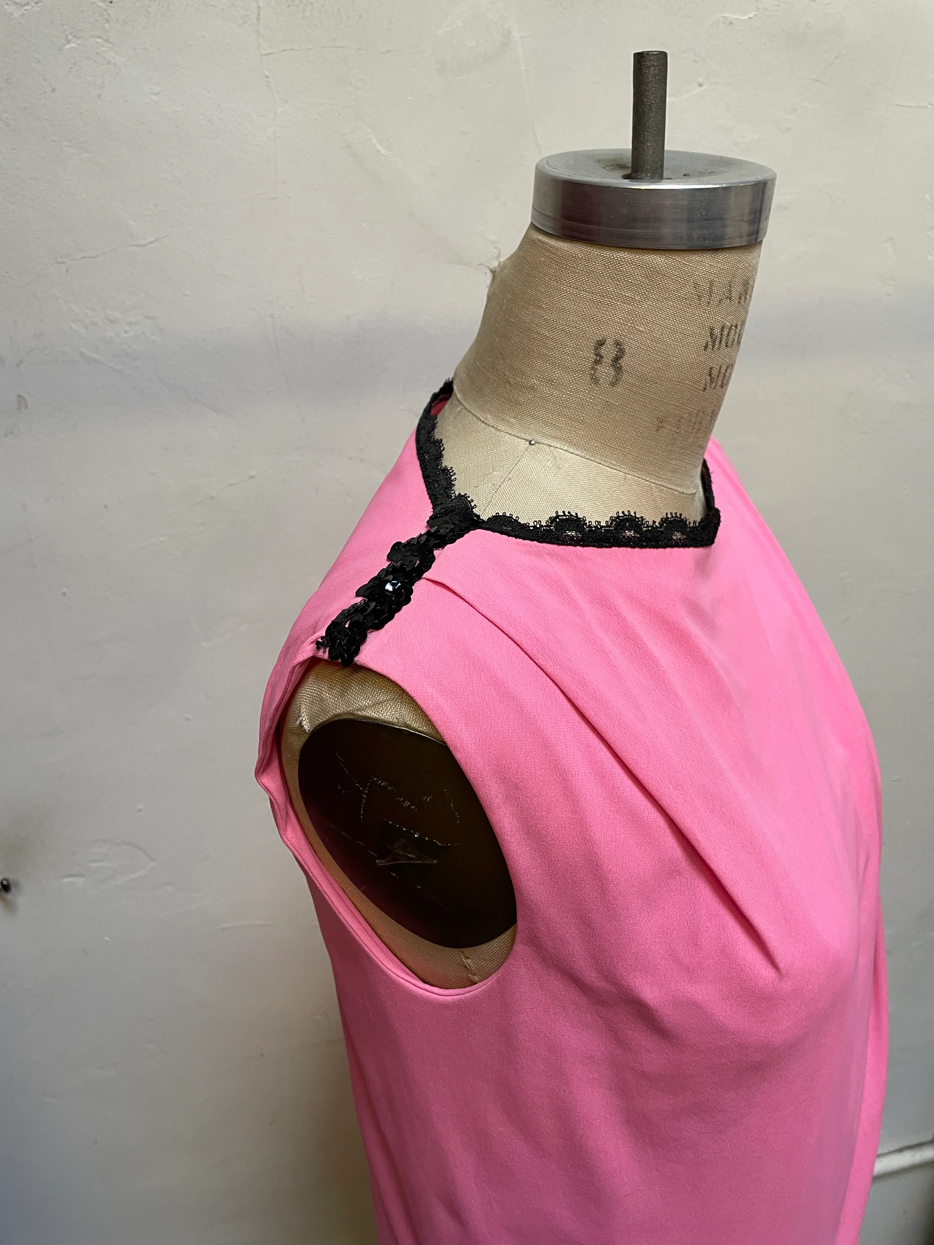 60s Black Lace Trim Pink Dress By Jer Marai - Image 9