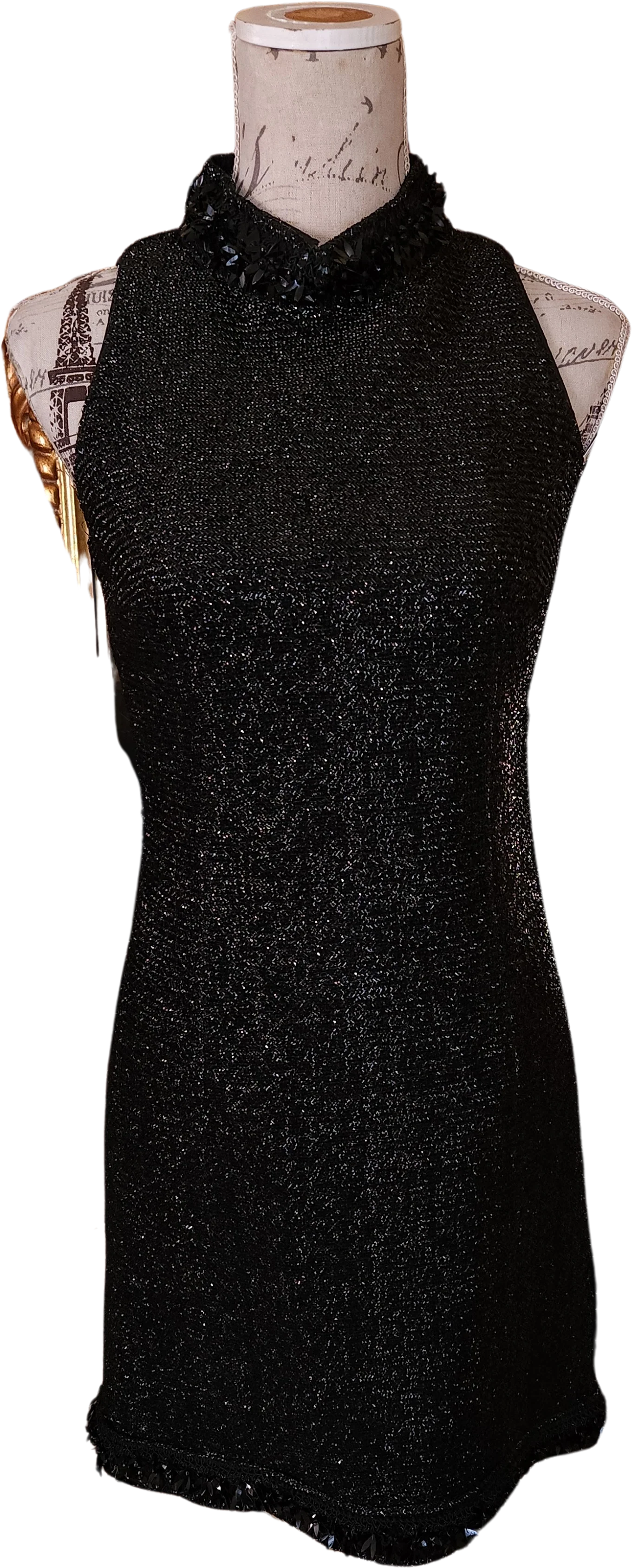 60s Black Lurex Cocktail Dress With Sequin Trim