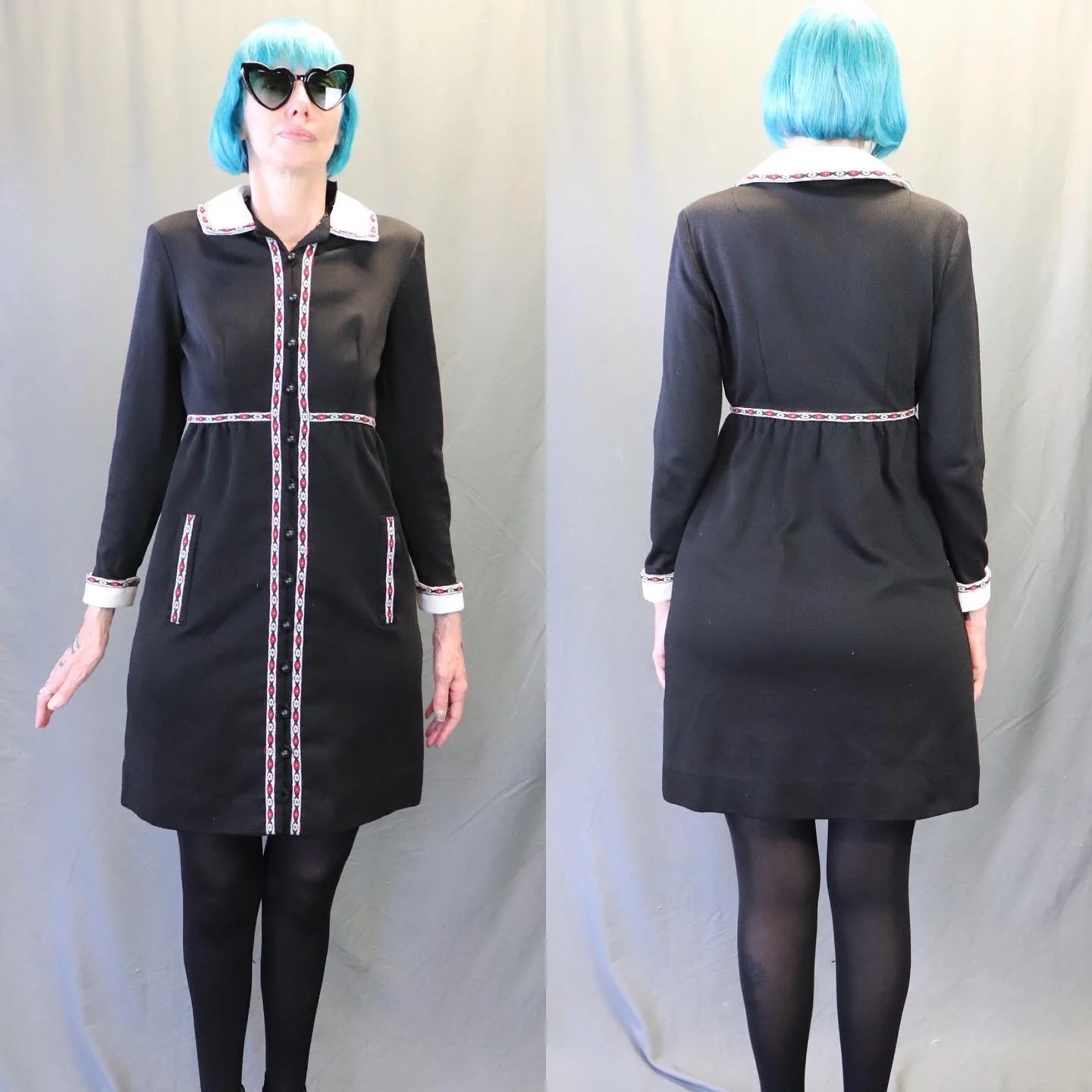 60s Black Mini With White Contrast And Floral Pattern - Image 5