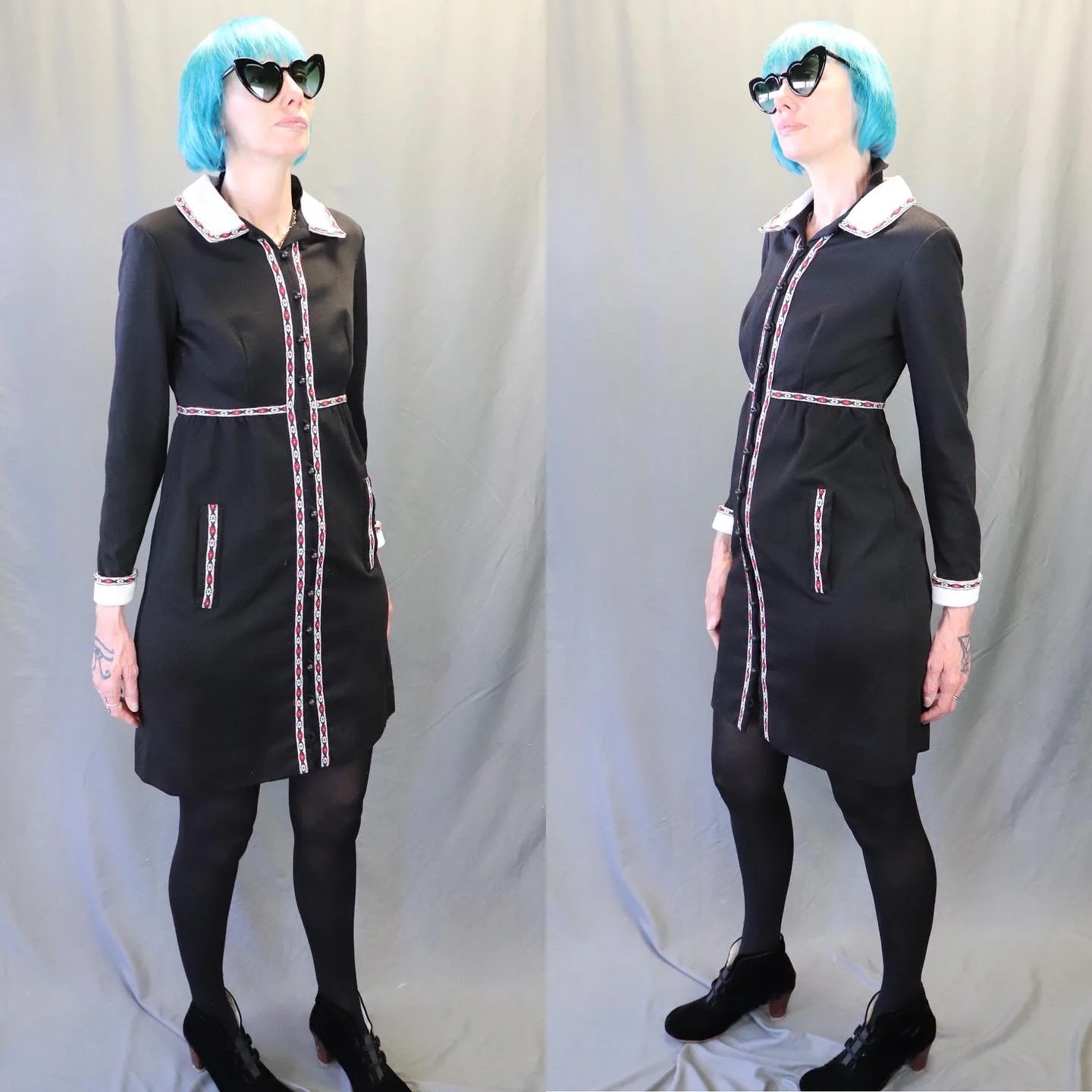 60s Black Mini With White Contrast And Floral Pattern - Image 6