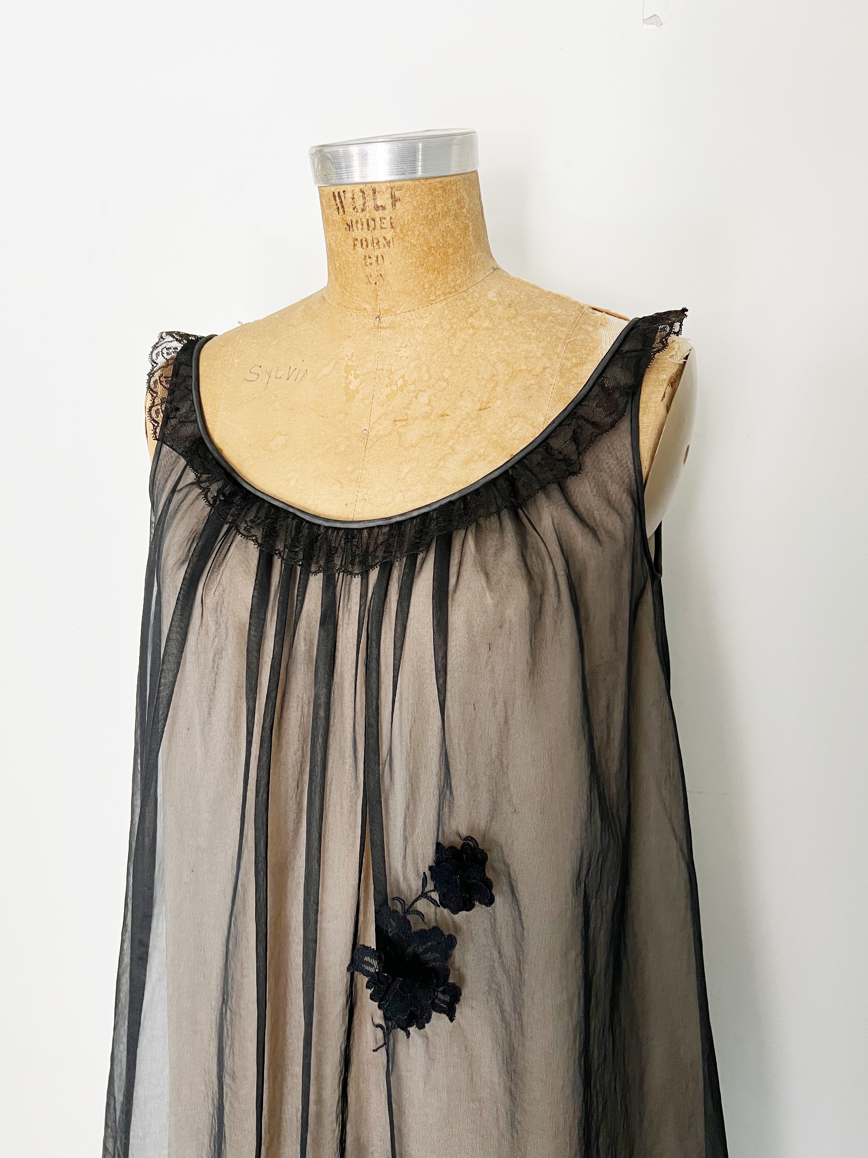 60s Black Nylon Chiffon Peignoir And Nightgown Set by Vanity Fair - Image 3